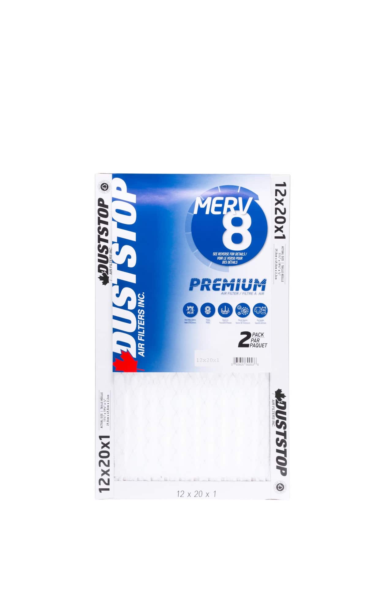 Duststop MERV 8 Premium Filter 12 in x 20 in x 1 in 2 pk