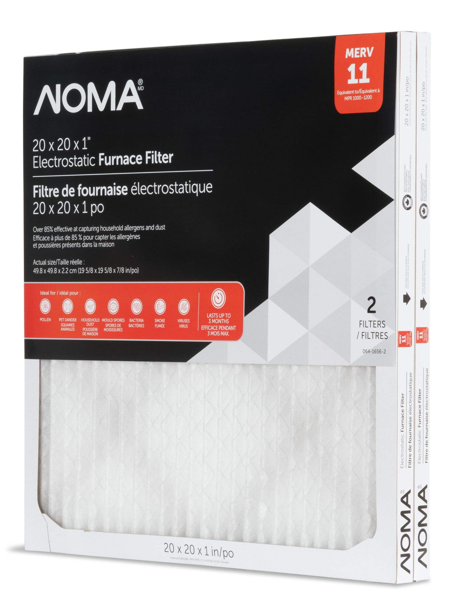 NOMA Merv 11 Furnace Filters, 2-pk, 20 x 20-in Front_Three_Fourths_Angled_Left