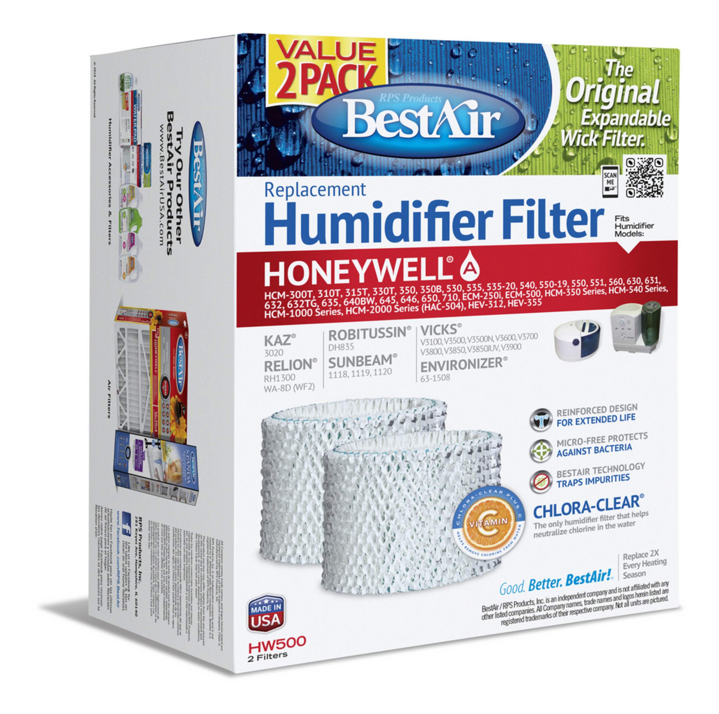 BestAir HW5002PK Humidifier Replacement Wick Filter Value Pack For
