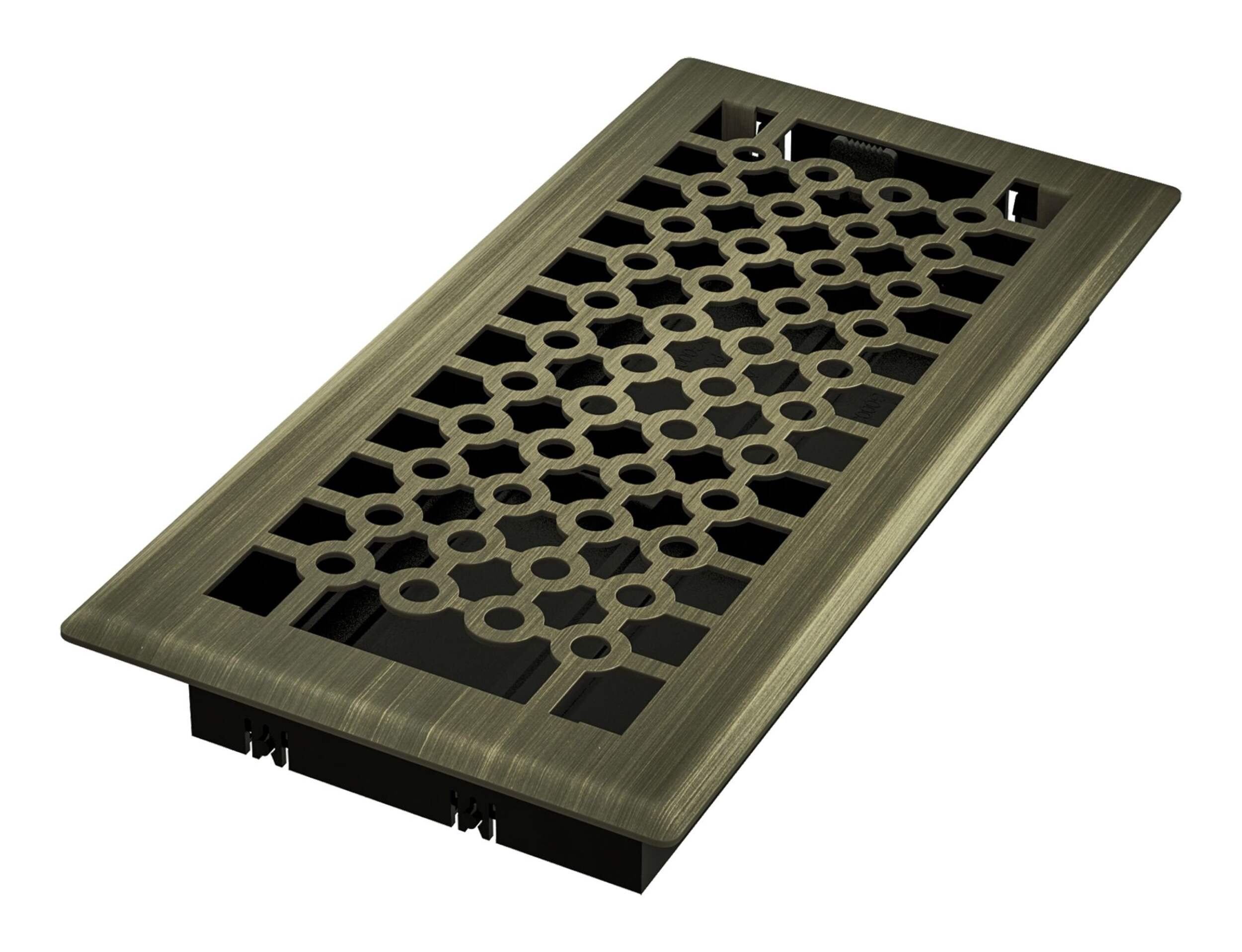 Grille de ventilation décorative en acier Imperial San Francisco, réglable, laiton antique, 4 x 10 po Front_Angled_Left