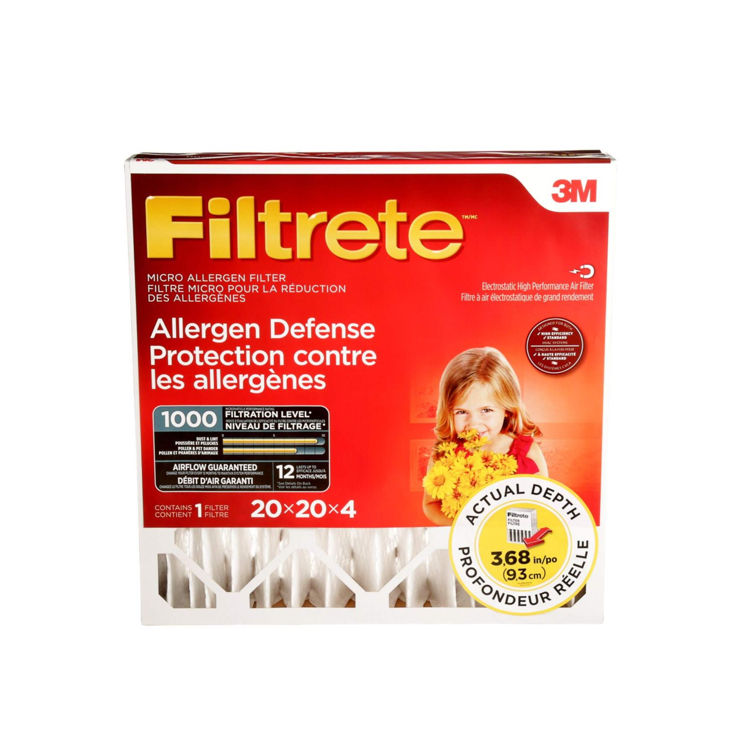 Filtrete™ MPR 1000 Micro Allergen Defense Filter, 20 x 20 x 4-in Front_Elevated