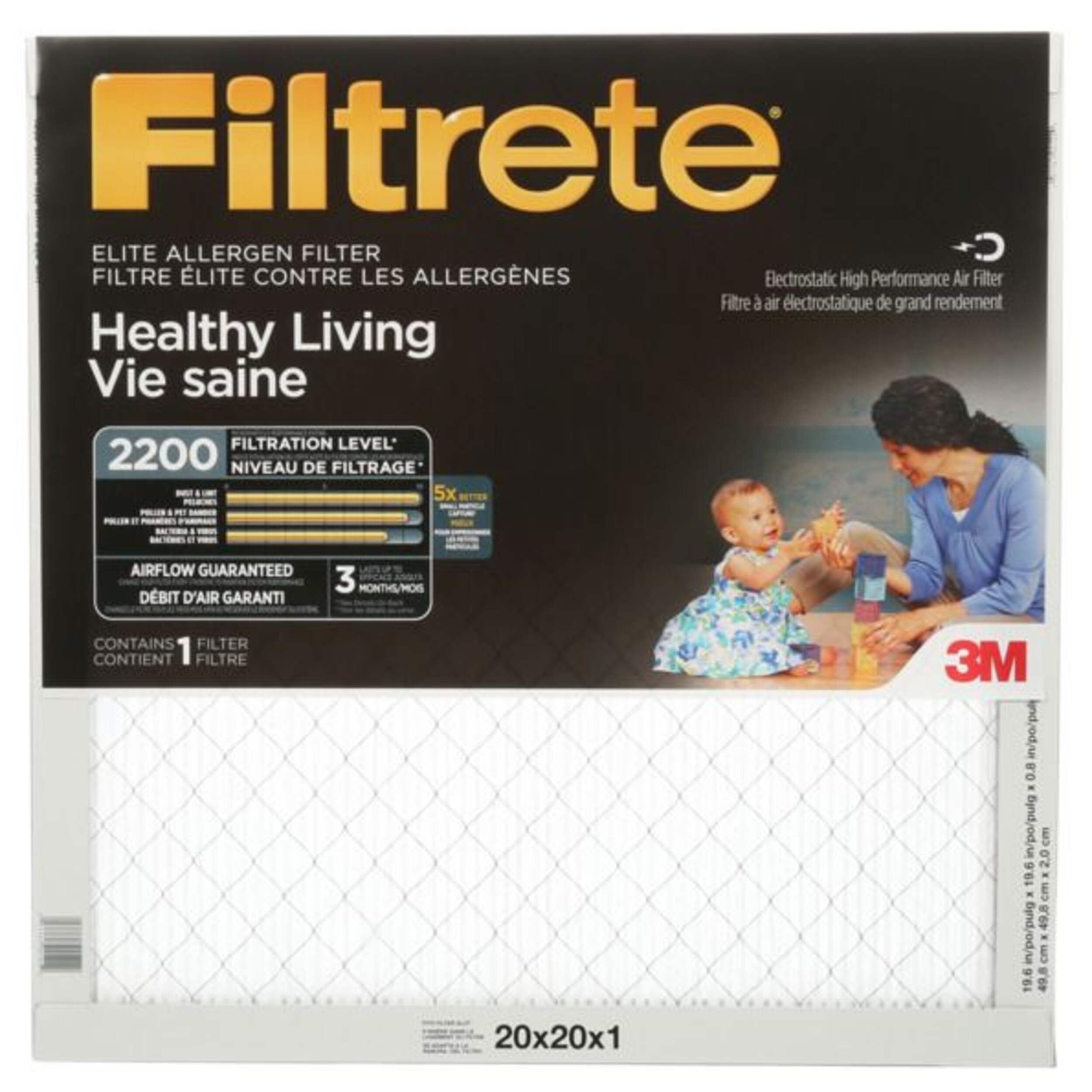 Filtrete™ MPR 2200 Healthy Living Elite Allergen Filter, 20 x 20 x 1-in Front_Flat