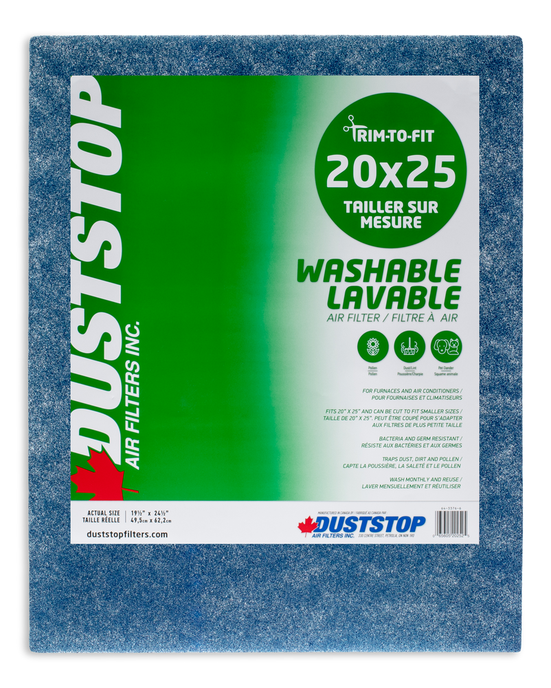 Duststop Trim to Fit Washable Furnace Air Filter, 20 x 25 x 3/4in, 1