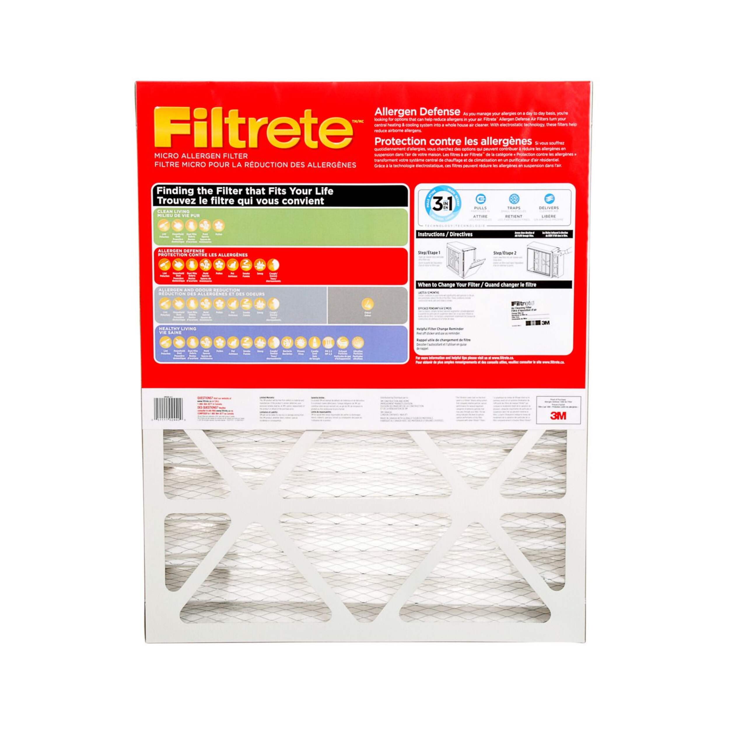 3M™ Filtrete™ Allergen Defense Micro Allergen Deep Pleat Air Filter, MPR 1000, 20 x 25 x 4-in, 1-pk Back_Flat