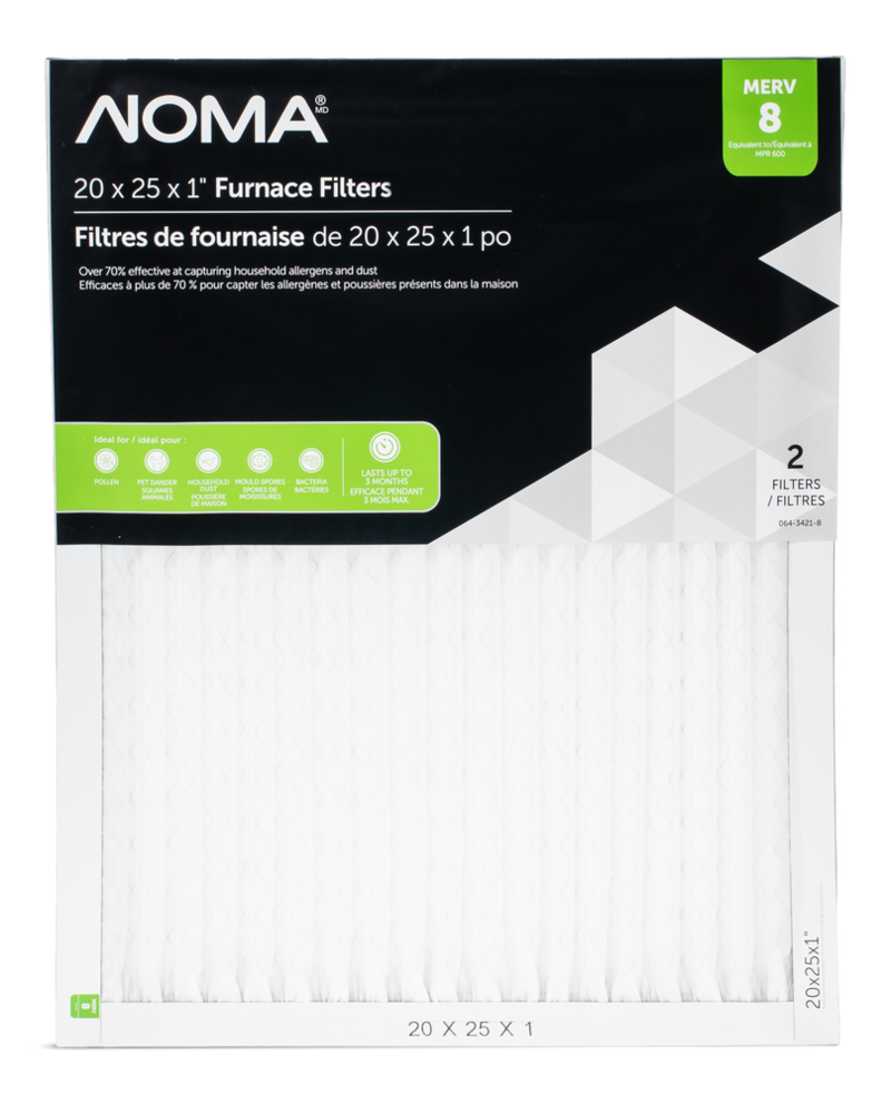 NOMA MERV 8 Furnace Air Filters, 20 x 25 x 1in, 2pk Canadian Tire
