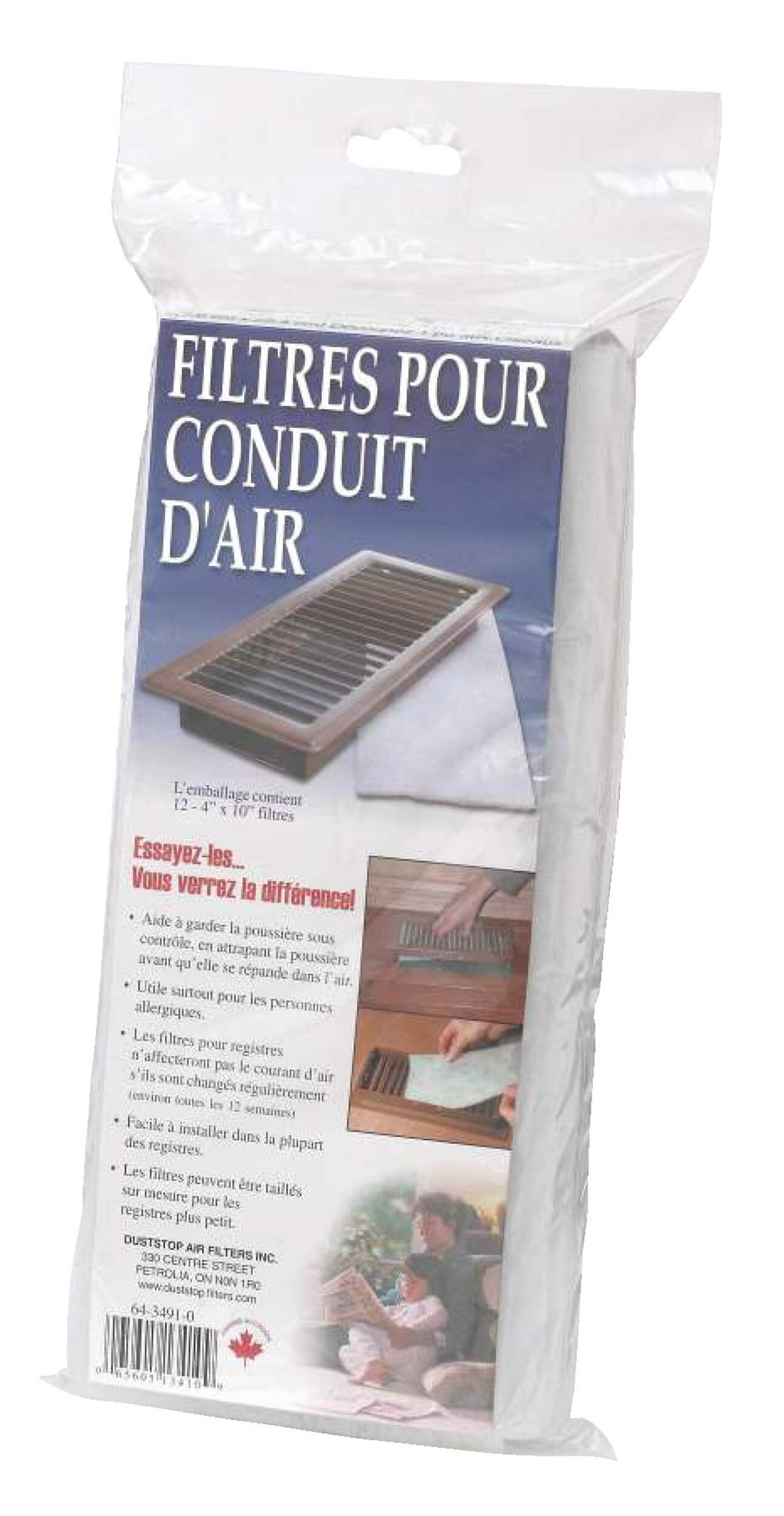 Filtres pour bouche d'air en polyester Duststop ajustables, 4 x 10 po, paq. 12 Front_Three_Fourths_Angled_Left