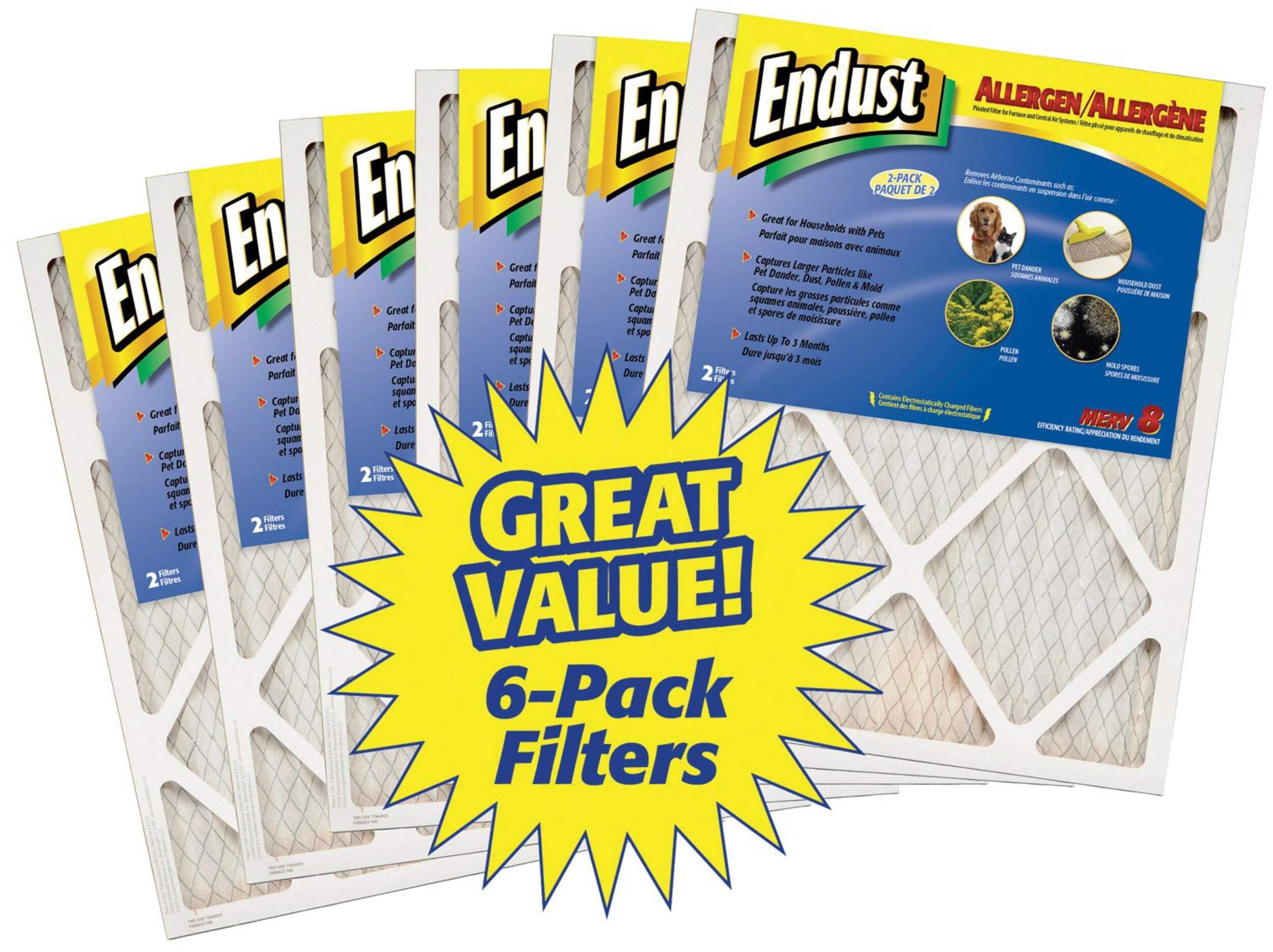 Endust Allergen Furnace Filter, 16-in x 25-in, 6-pk Composite_or_Mixed