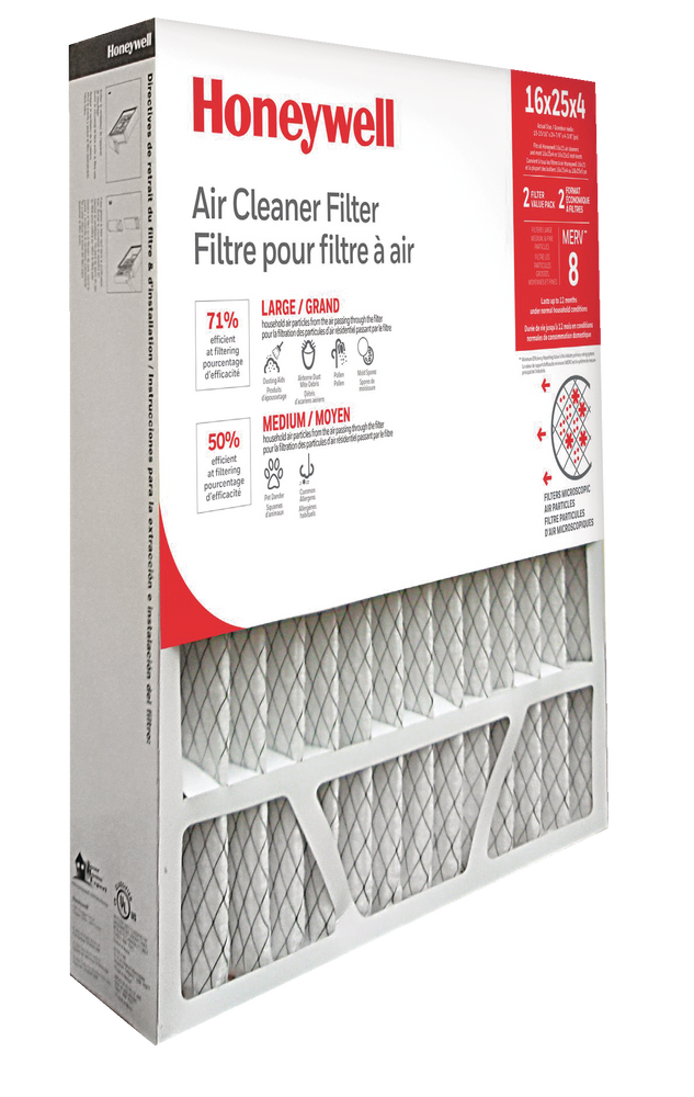 Honeywell MERV 8 Furnace Air Cleaner Filter, 16 x 25 x 4in, 1pk