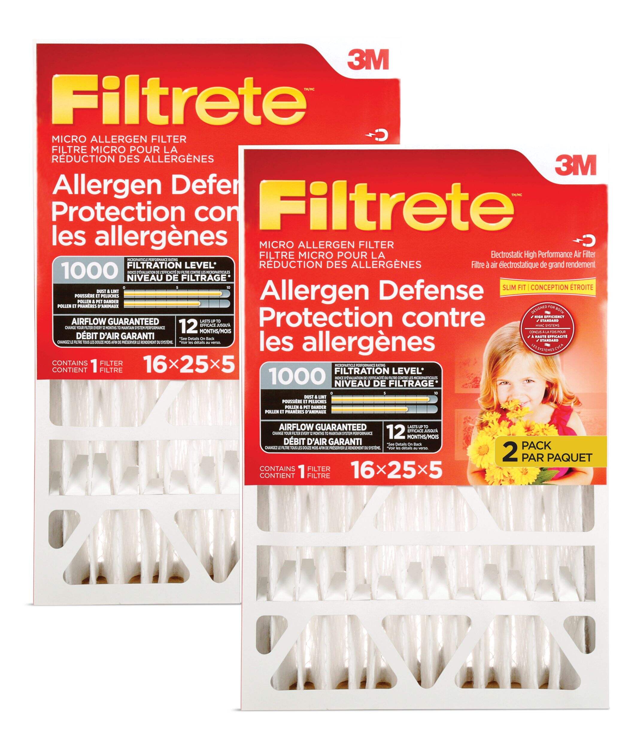 Filtrete™ Allergen Defense Micro Allergen Filter, MPR 1000, 16 x 25 x 5-in, 2-pk Front_Flat