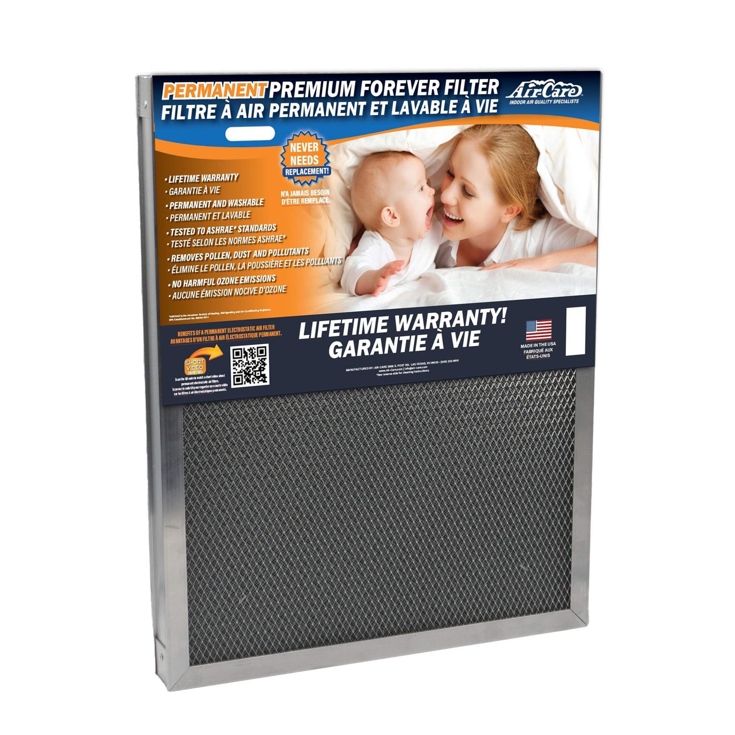 Filtre à fournaise Air-Care Premium permanent lavable, 16 x 25 po Front_Angled_Right