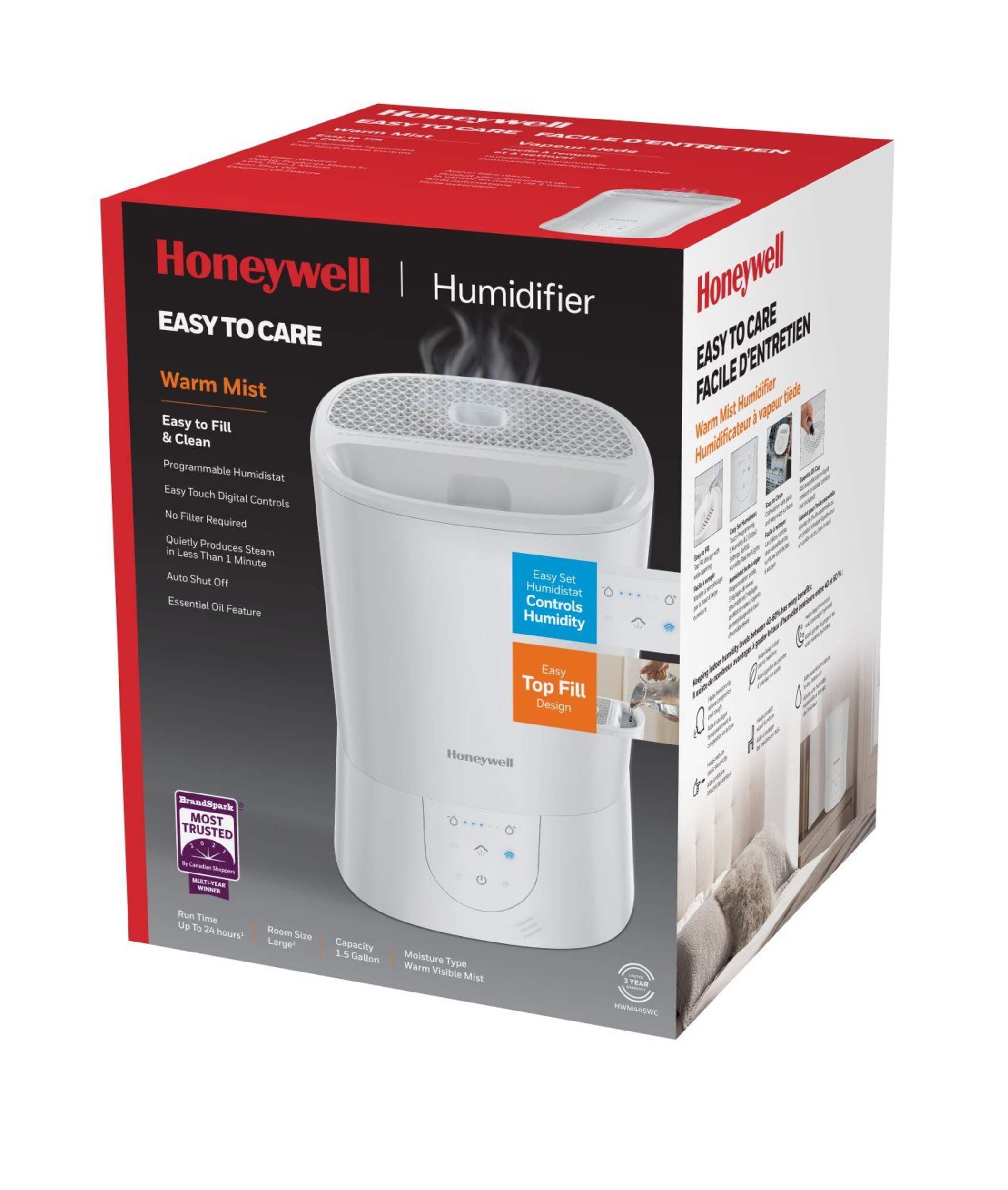 Honeywell HWM445WC TopFill Warm Mist Air Humidifier with Humidistat