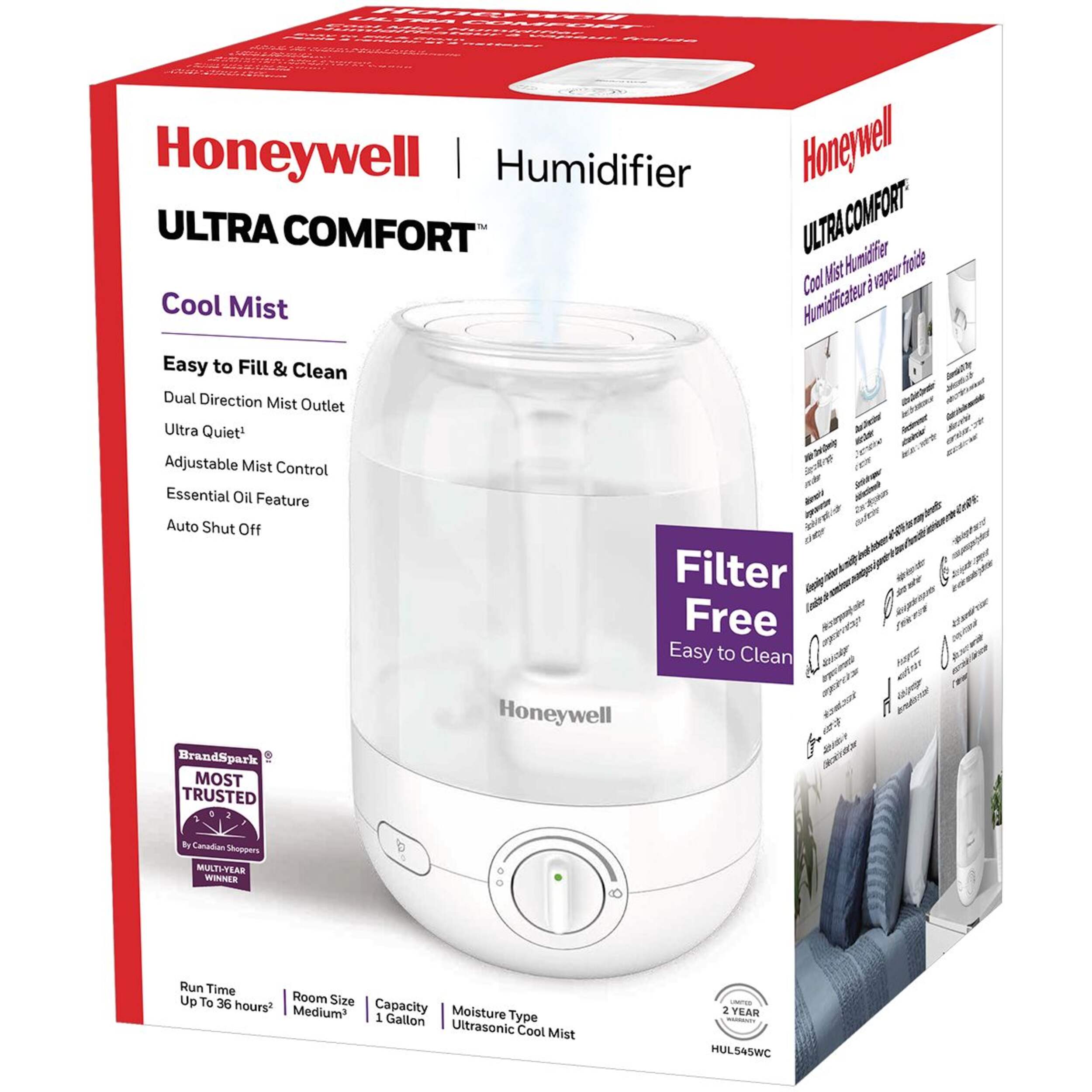Honeywell HUL545WC Ultra Comfort™ Ultrasonic Cool Mist Humidifier, 1