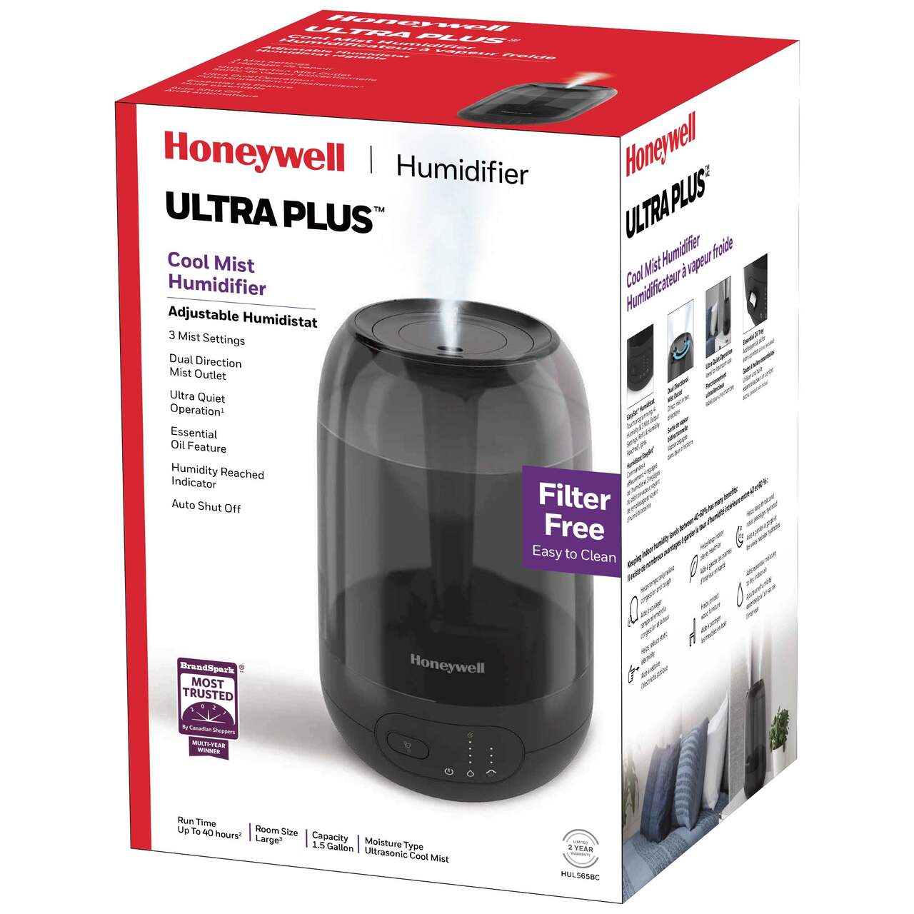 Honeywell HUL565BC Ultra Plus™ Ultrasonic Cool Mist Humidifier