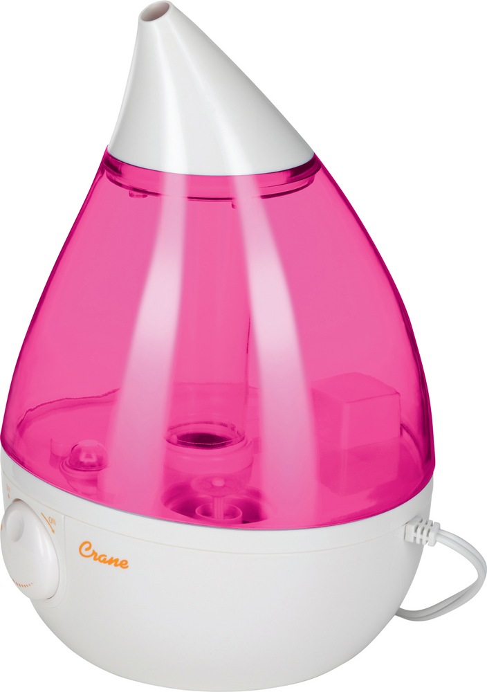 Crane Drop Cool Mist Ultrasonic Humidifier, Pink & White, 1Gal