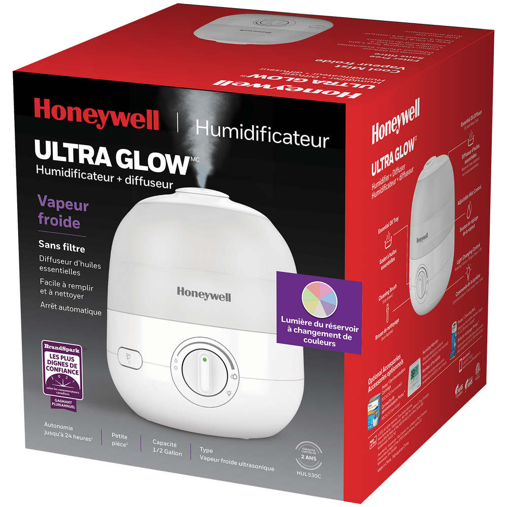 Humidificateur, diffuseur et veilleuse ultrasonique Honeywell HUL530C