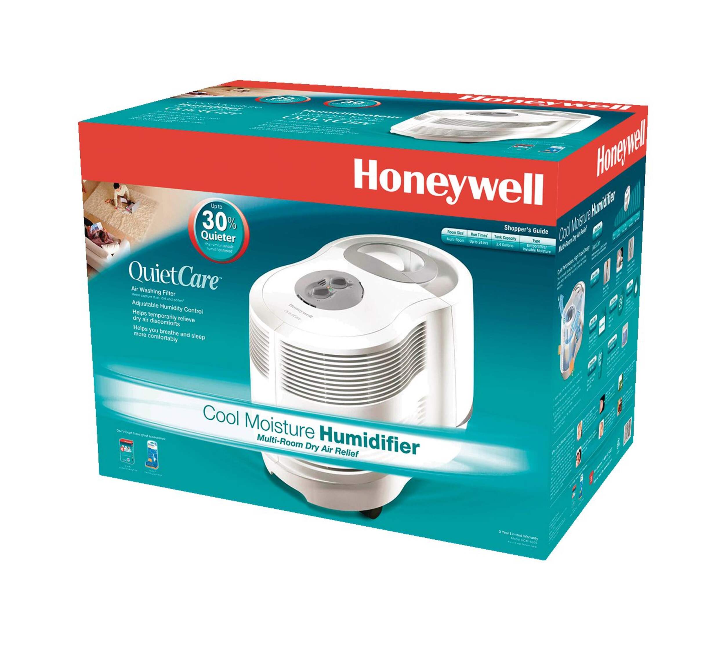 Honeywell HCM-6009V1 Quiet Care Cool Moisture Air Humidifier, Easy ...