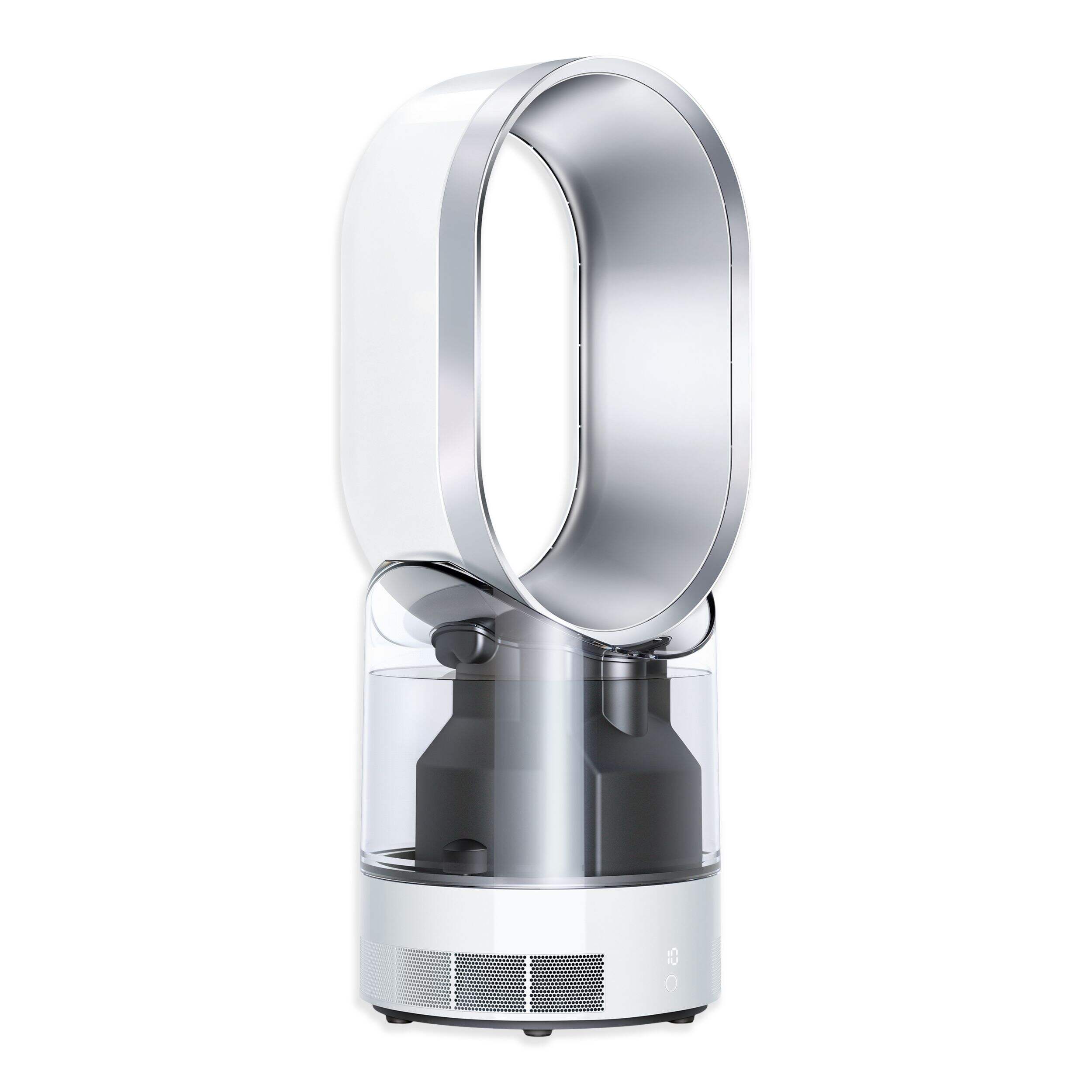 Dyson AM10 Humidifier & Fan, Hygienic Humidification with Intelligent Climate Control, White/Silver Front_Three_Fourths_Angled_Right