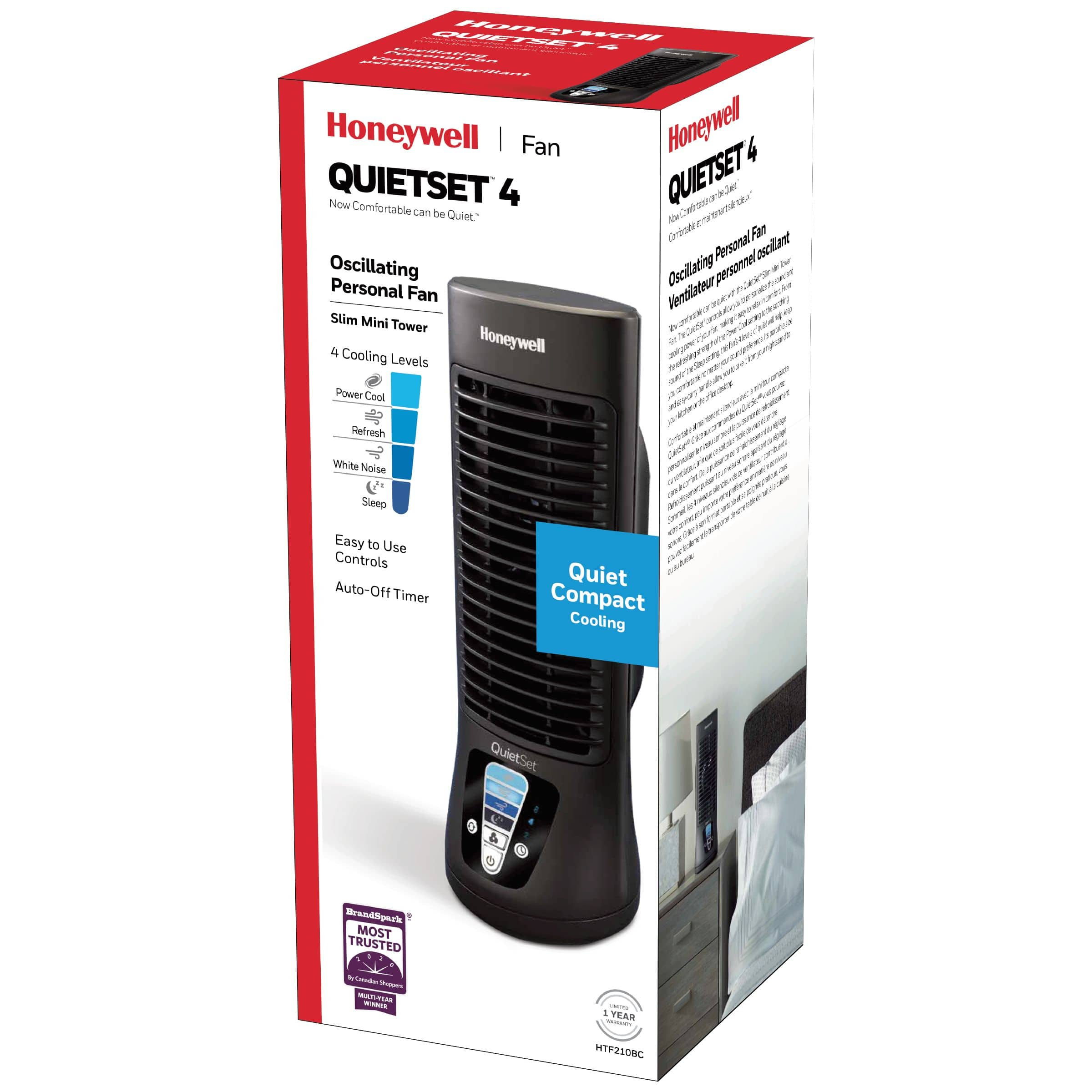 Honeywell QuietSet Mini Oscillating Tower Table/Desk Fan, 4-Speed ...