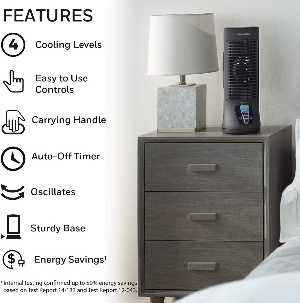 Honeywell QuietSet Mini Oscillating Tower Table/Desk Fan, 4Speed