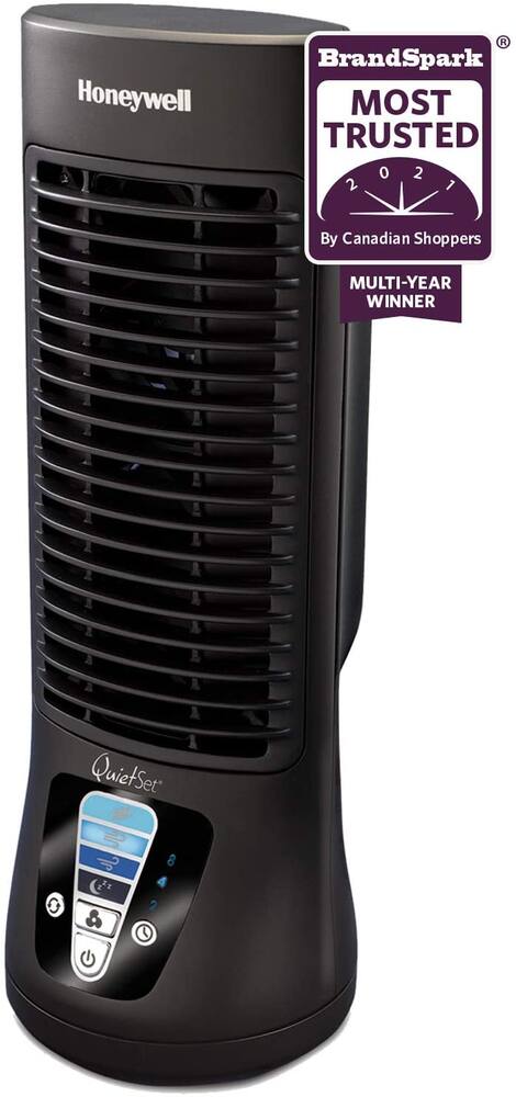Honeywell QuietSet Mini Oscillating Tower Table/Desk Fan, 4-Speed, Black, 13-in  Canadian Tire