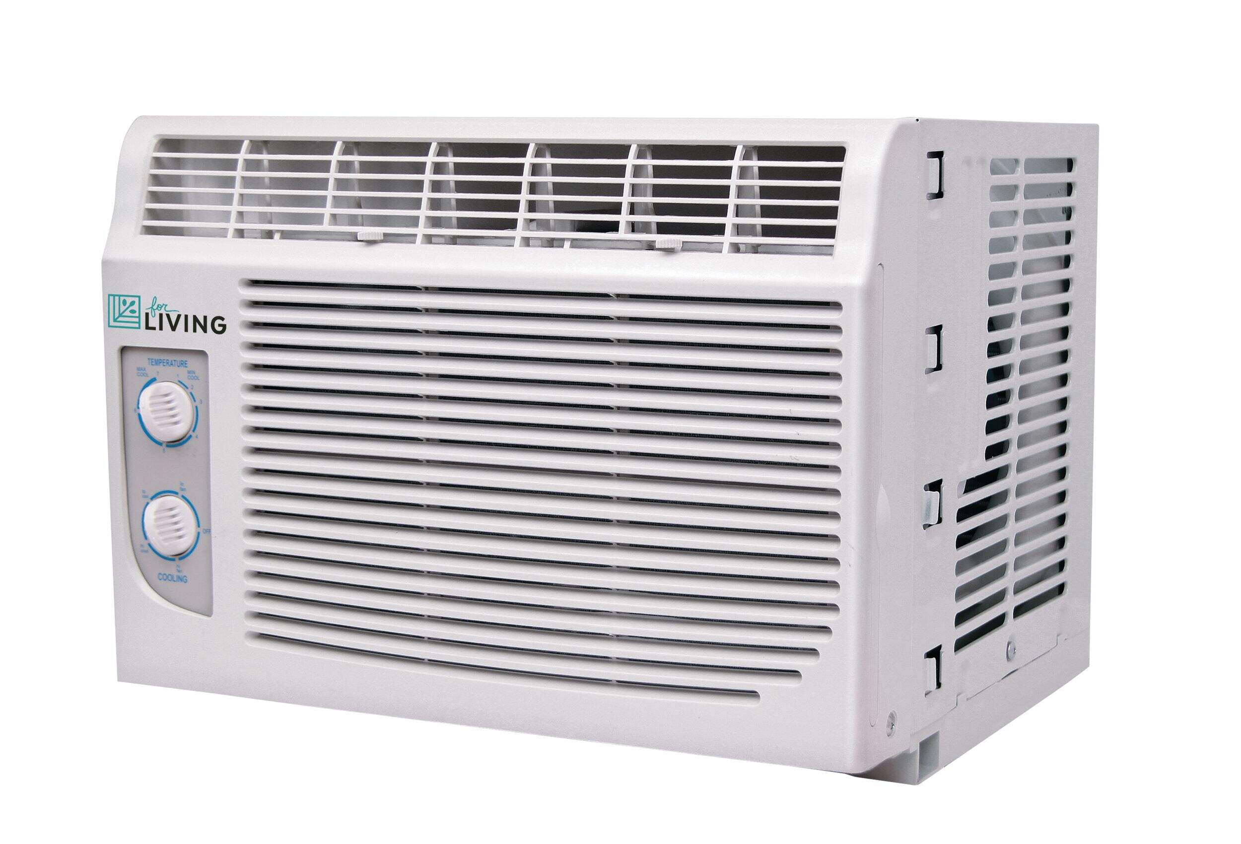 For Living Manual Window Air Conditioner, 5,000-BTU, White Front_Angled_Left