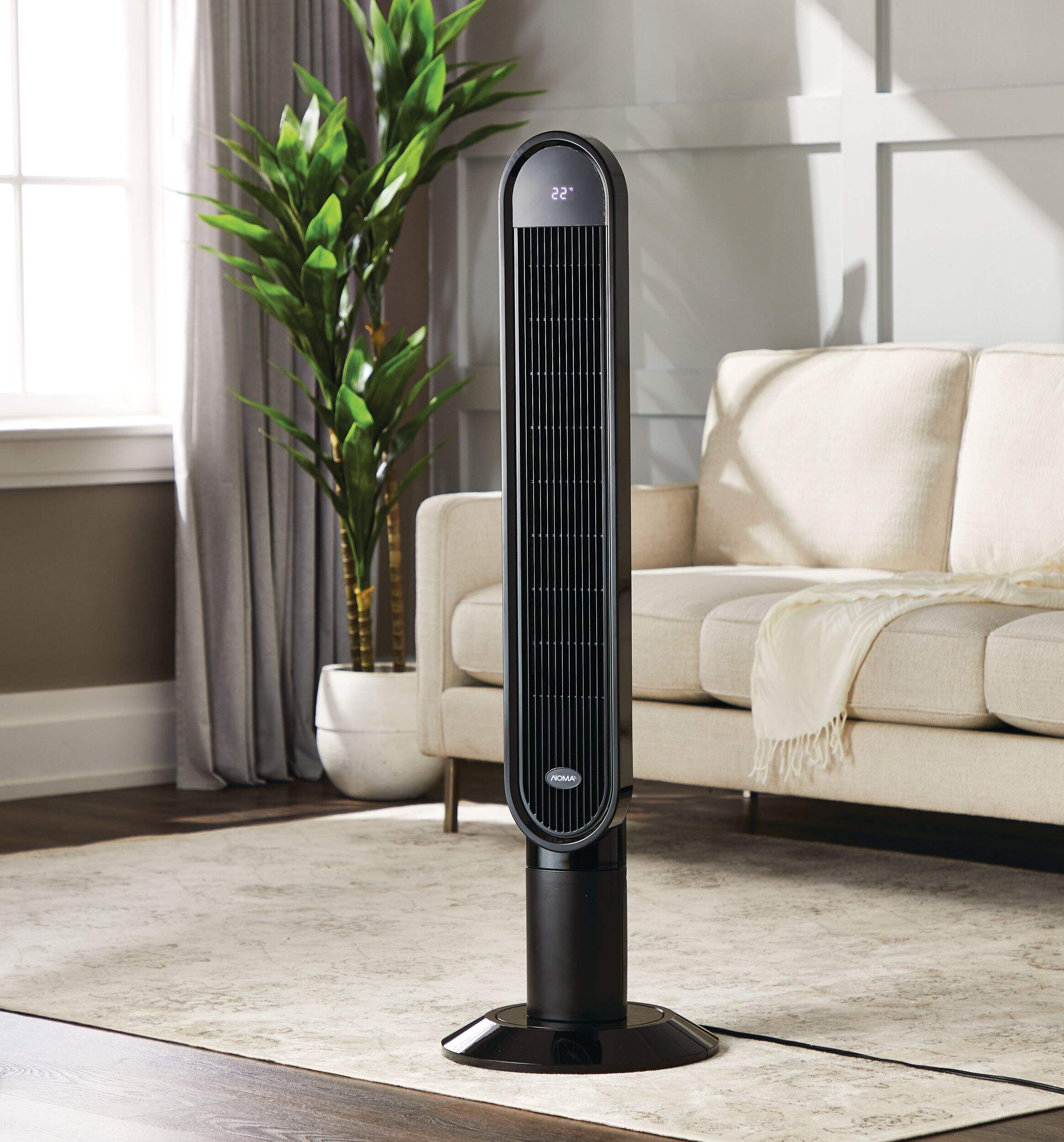 NOMA Oscillating Tower Fan w/Remote Control, 3-Speed, Black, 46-in ...