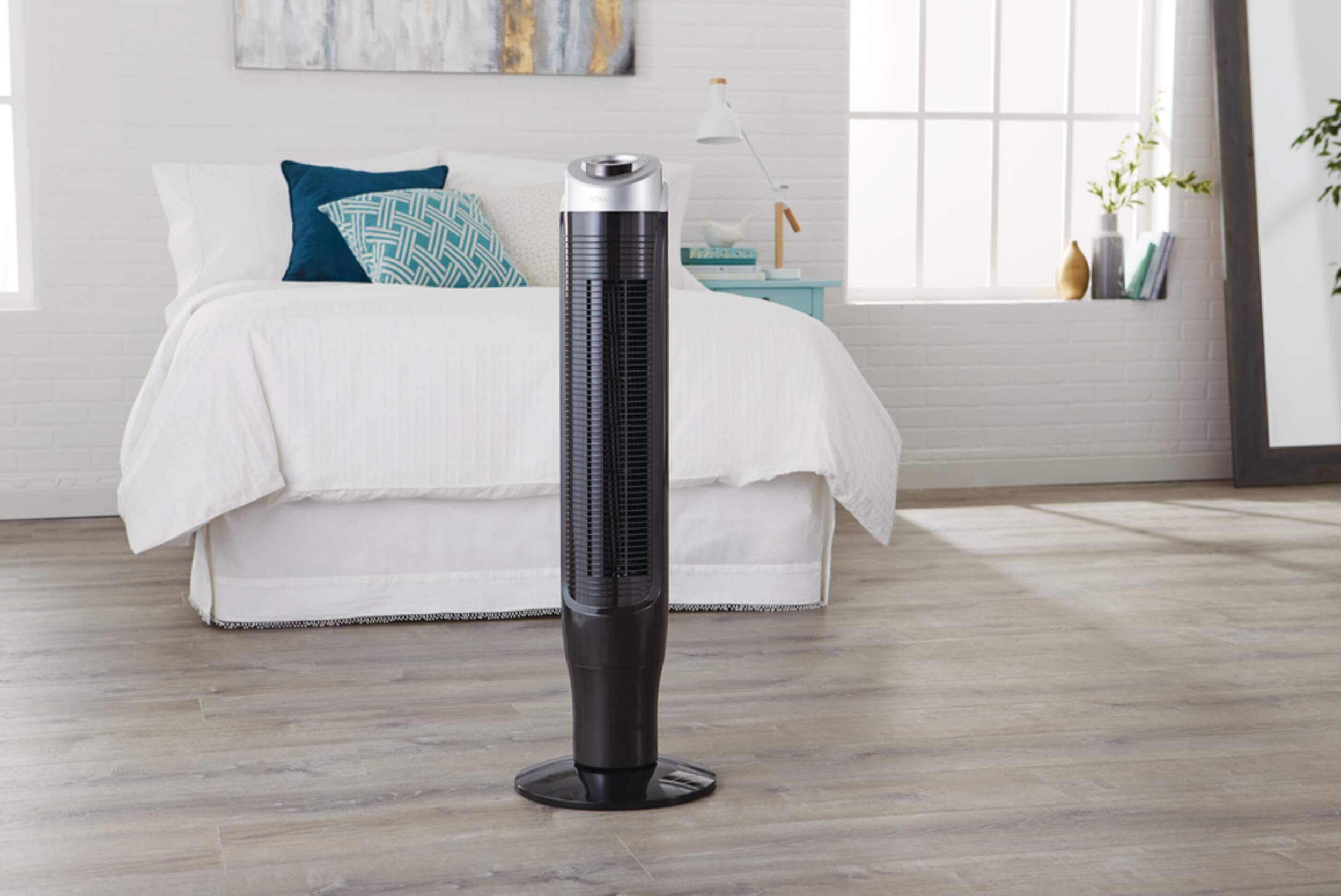 NOMA Oscillating Tower Fan w/Remote Control, 3Speed, Black, 37in