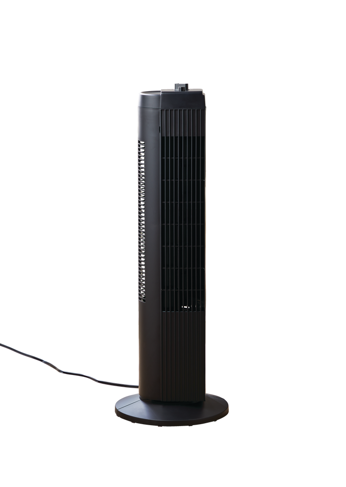 For Living Compact Oscillating Tower Fan, 3Speed, Black, 28in