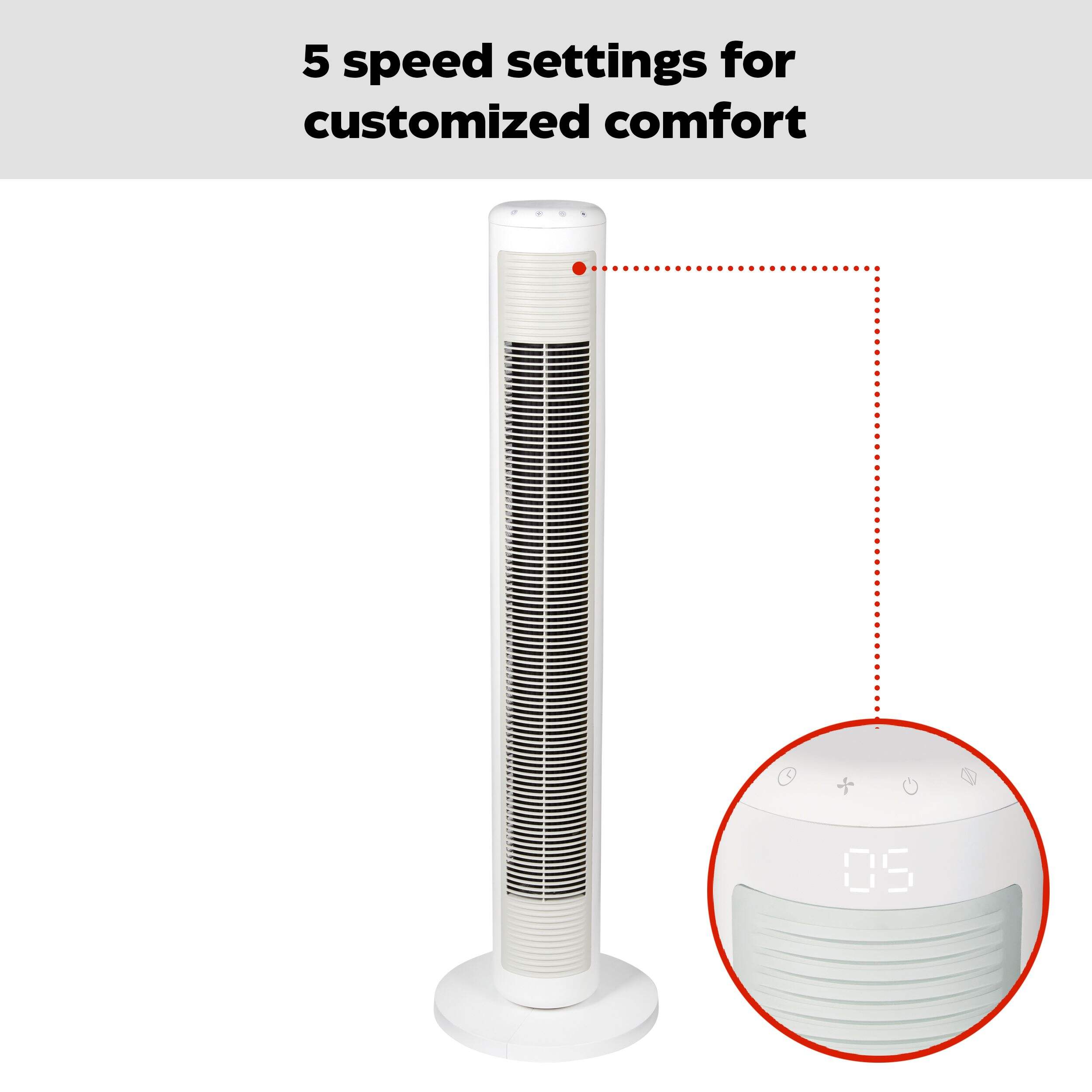 Noma Premium Oscillating Tower Fan W Remote Control, 5-speed, White, 42 