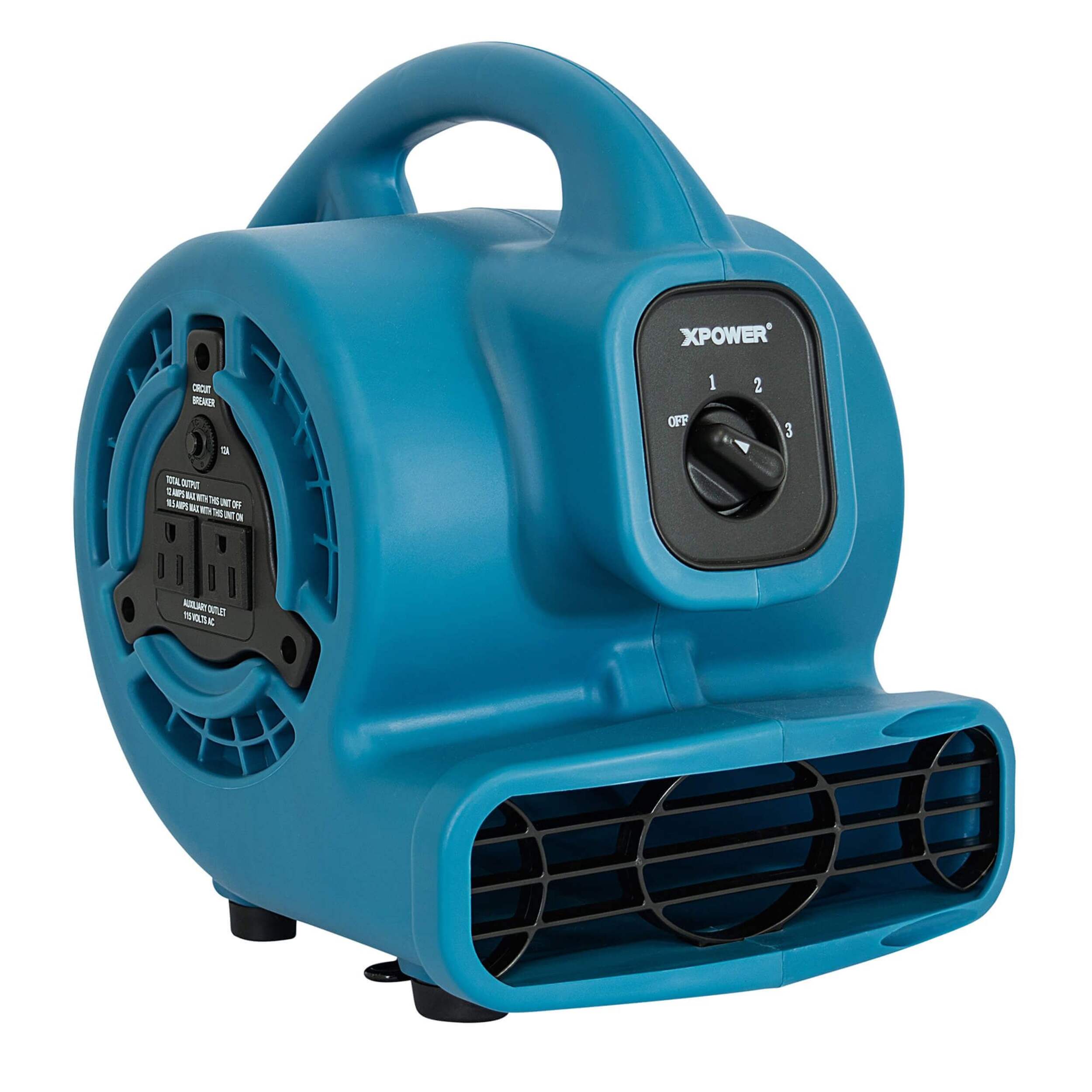 Ventilateur polyvalent/de sol appareil de ventilation avec branchement en série XPOWER P-80A Mini Mighty, 3 vitesses, 600 pi3/min, bleu Front_Three_Fourths_Angled_Right