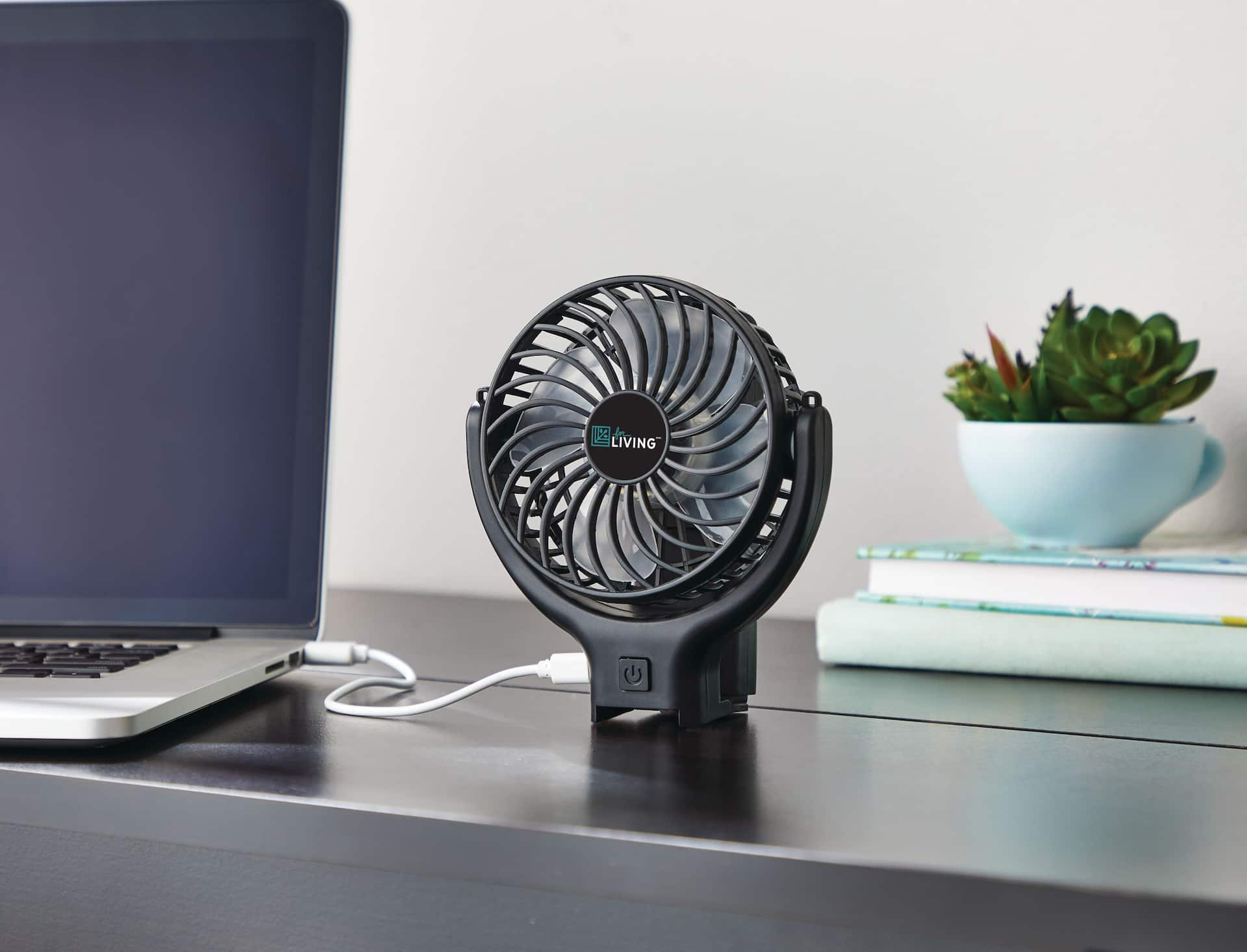 For Living USB & Battery Portable Table/Desk Fan, Black, 4-in