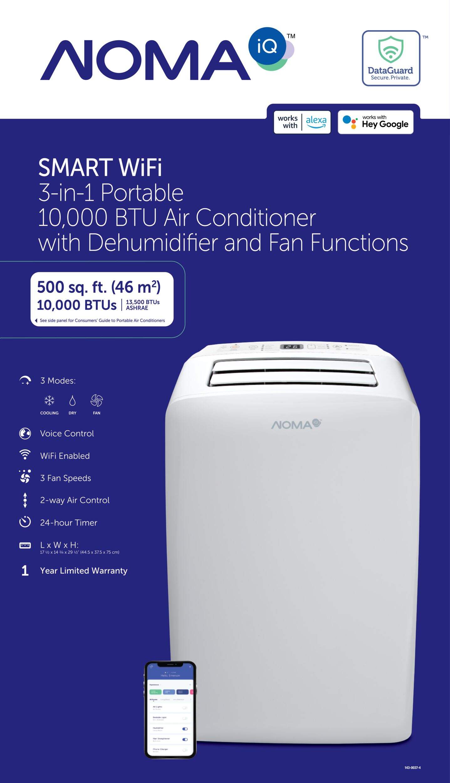 NOMA iQ 10K SACC (13.5K ASHRAE) Smart Portable Air Conditioner/AC w