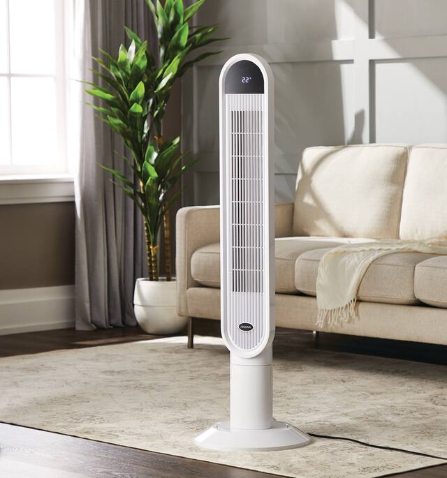 NOMA Oscillating Tower Fan w/Remote Control, 3-Speed, White, 46-in ...