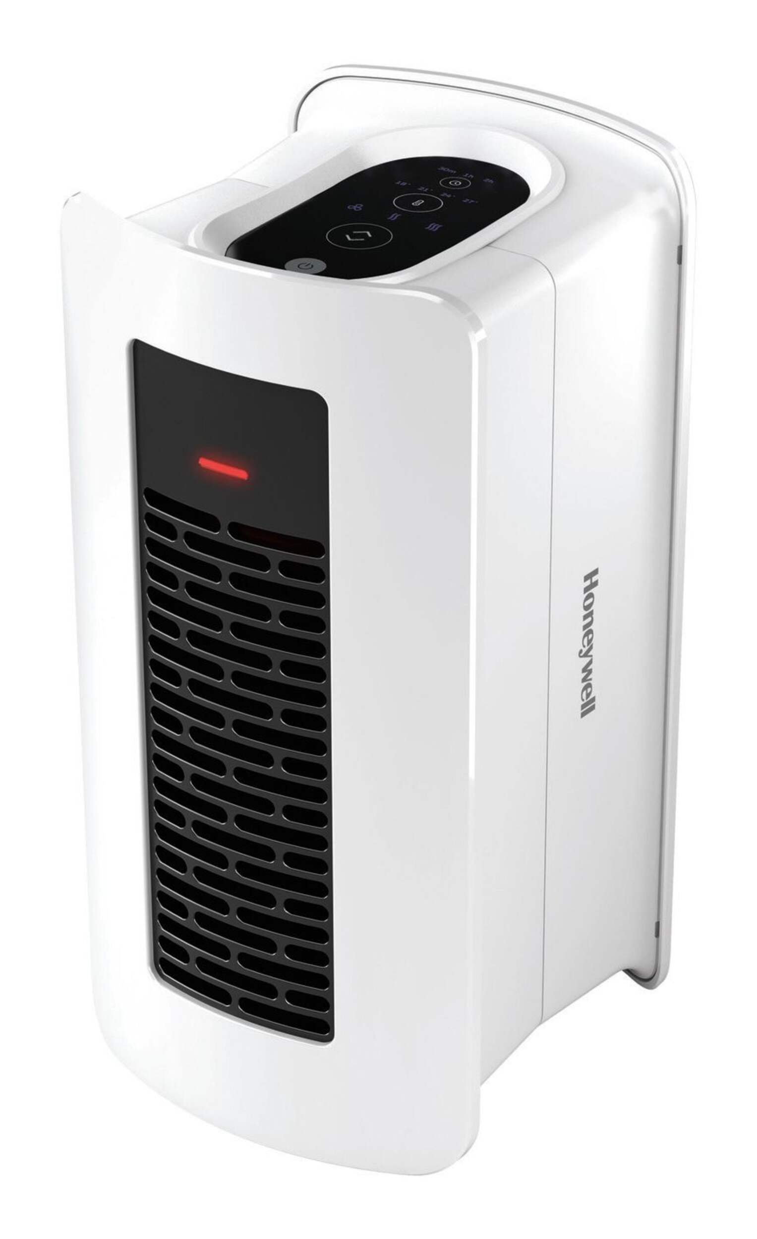 Honeywell Dual Position Bathroom Portable Electric Space Heater w/Thermostat, 1100W, White Front_Three_Fourths_Angled_Left