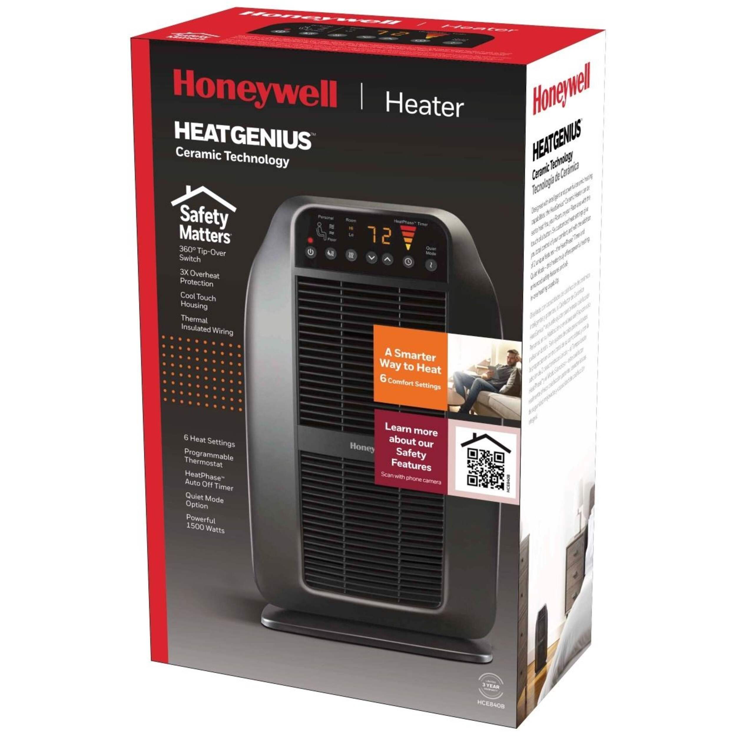 Honeywell HeatGenius Ceramic Heater, Black Easy To Use Space