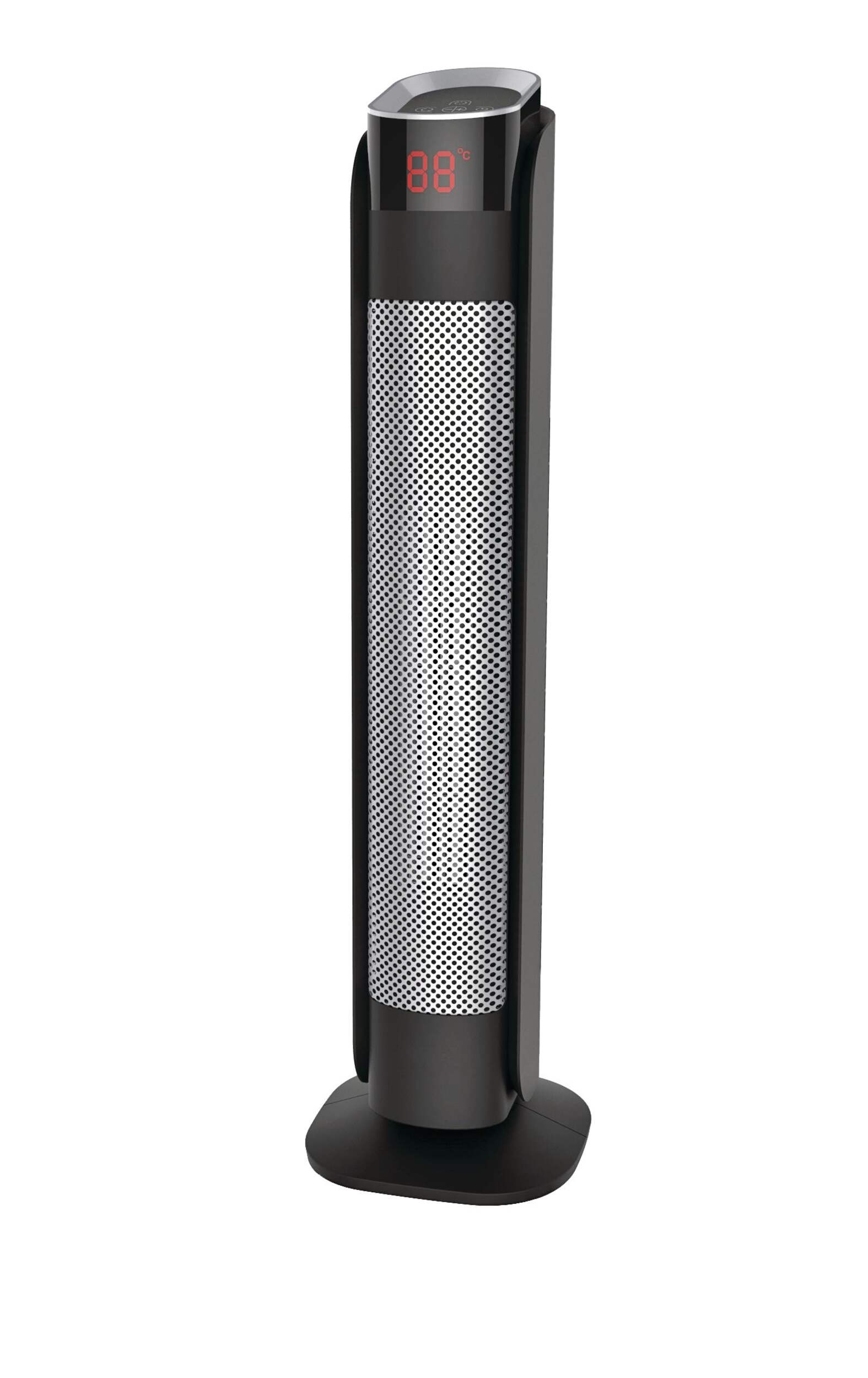 NOMA Oscillating Tower Ceramic Heater w/Remote Control & Thermostat, 1500W, Black, 24-in Front_Angled_Left