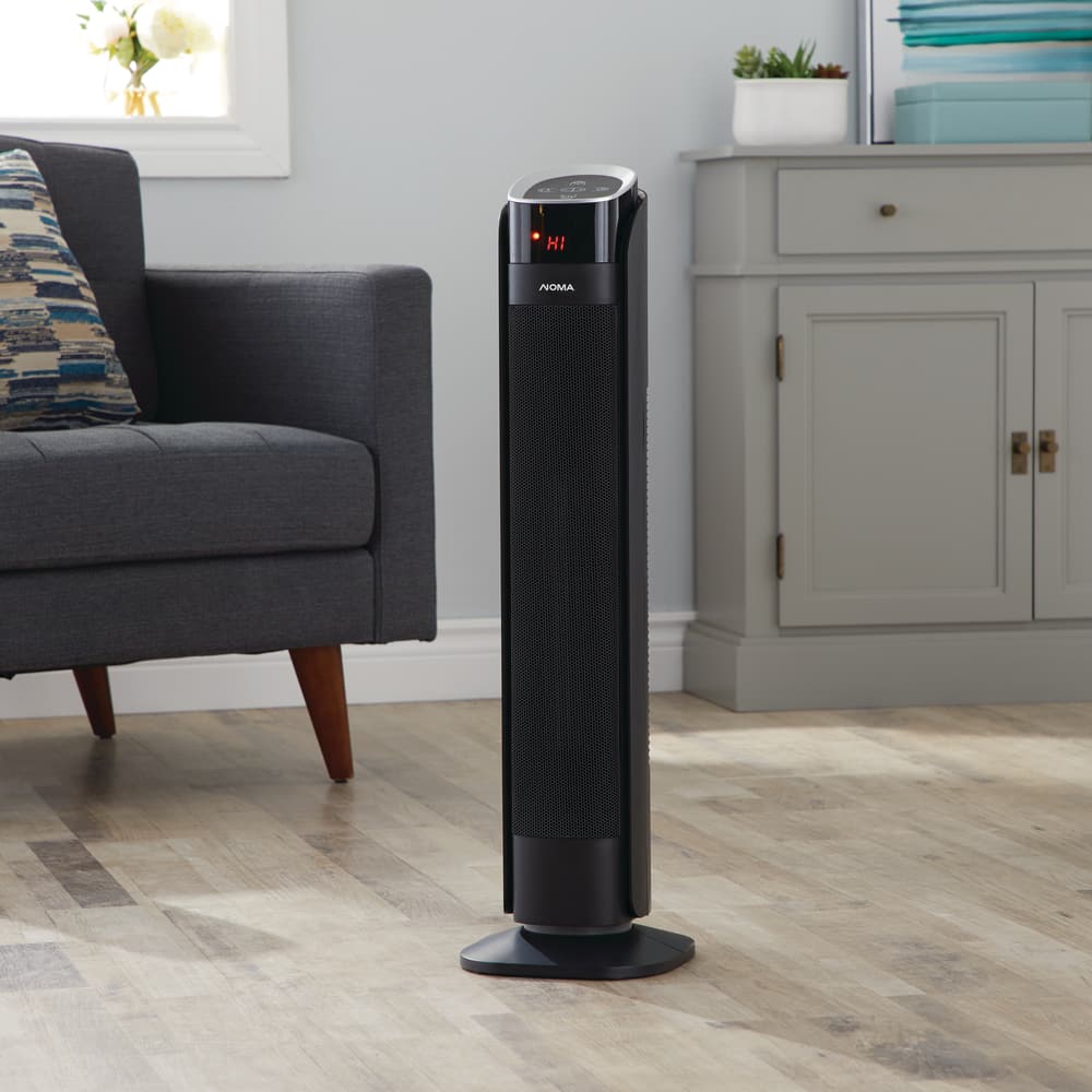 Noma Oscillating Tower Ceramic Heater W Remote Control And Thermostat 1500w Black 30 In