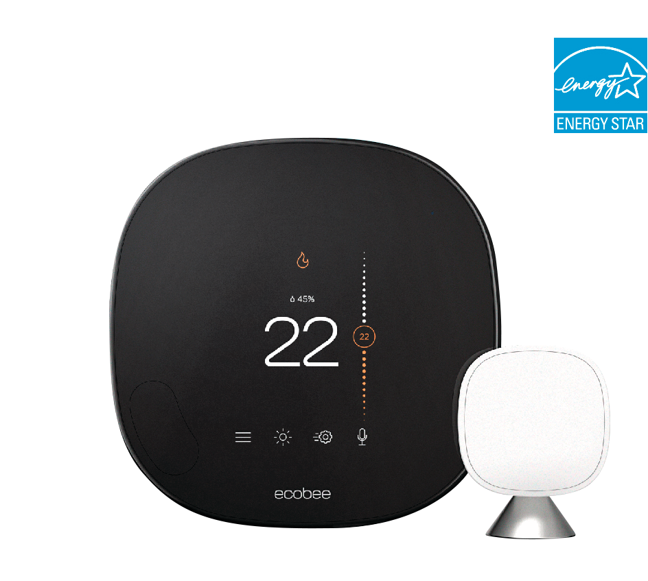 ecobee SmartThermostat w/Voice Control & Smart Sensor, Black Canadian