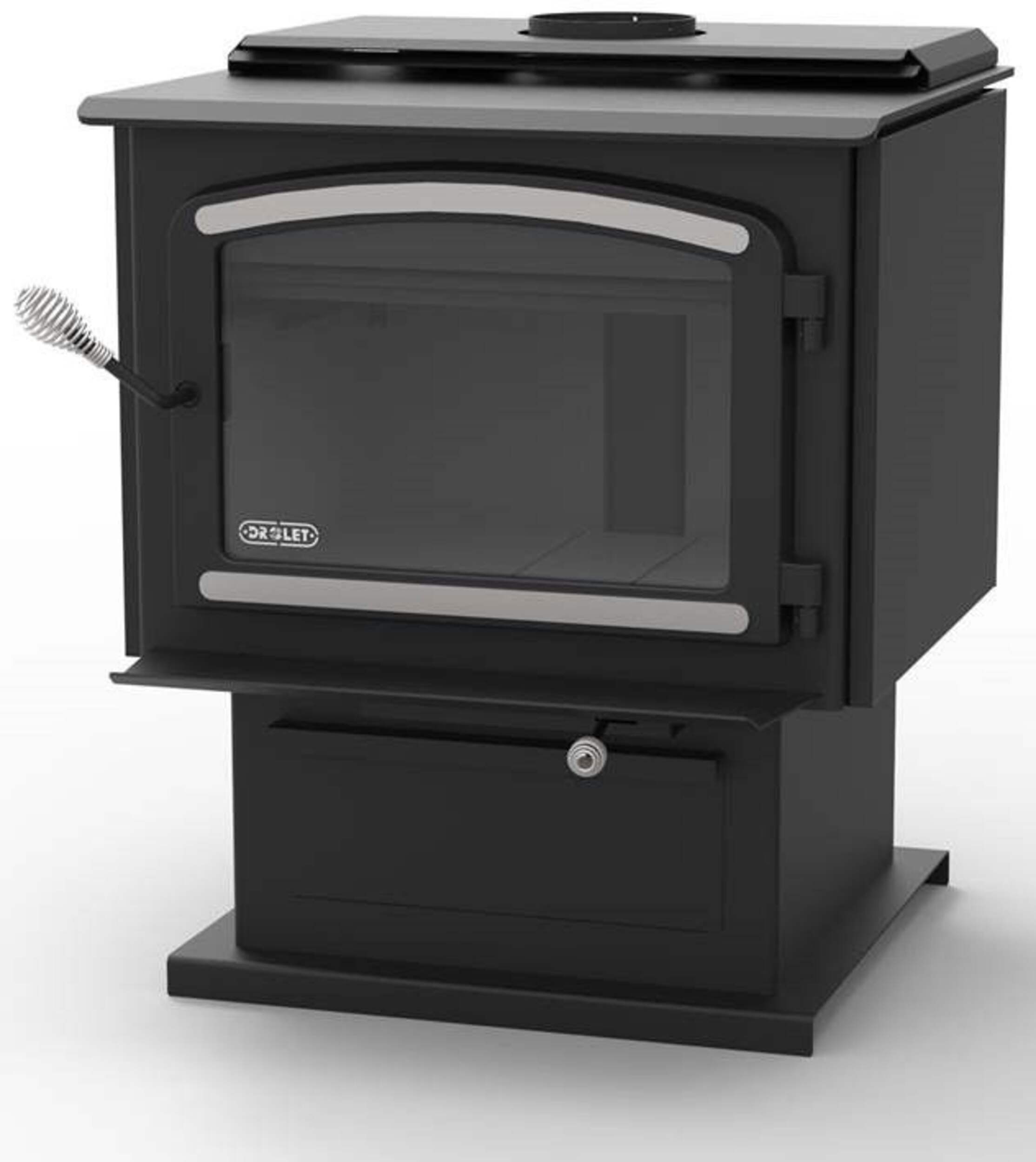 Drolet Escape 2100 Wood Stove, EPA 2020 Certified, 28 1/8-in W X 31 7/8-in D X 34 1/2-in H Front_Angled_Left
