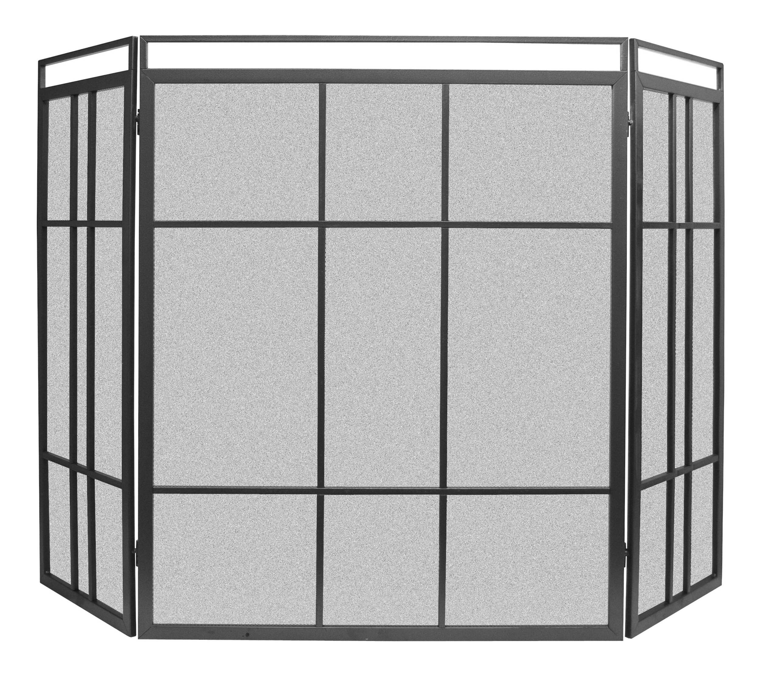 Panacea 3-Panel Prairie Steel Fireplace Screen, Freestanding, Black Front_Flat