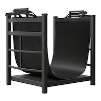 Panacea Fireplace Mission Log Bin w/Plastic Tote, Black Front_Angled_Right