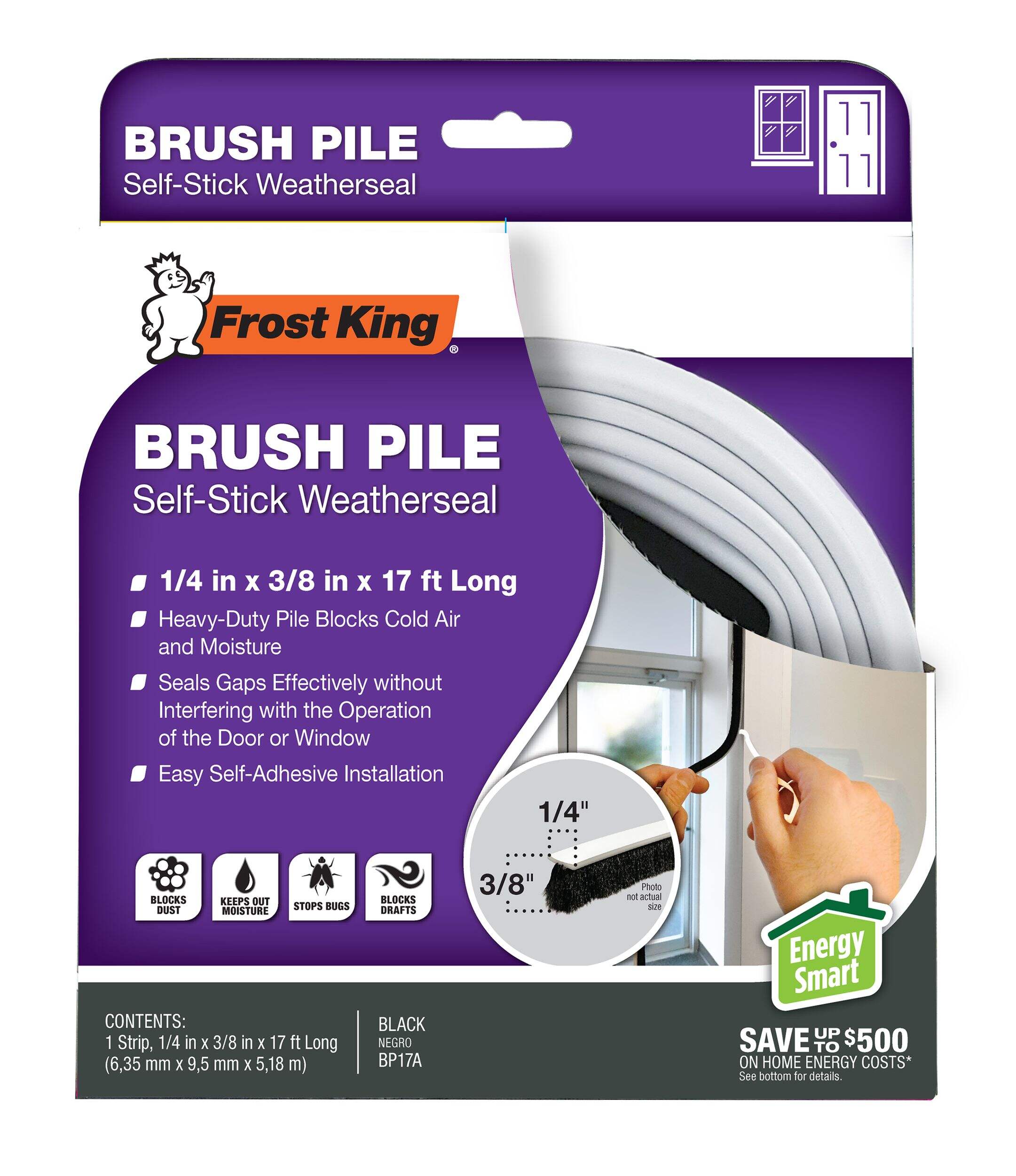 Frost King Brush Pile Self-Stick Weather Seal, 1/4-in x 3/8-in x 17-ft, White Front_Flat