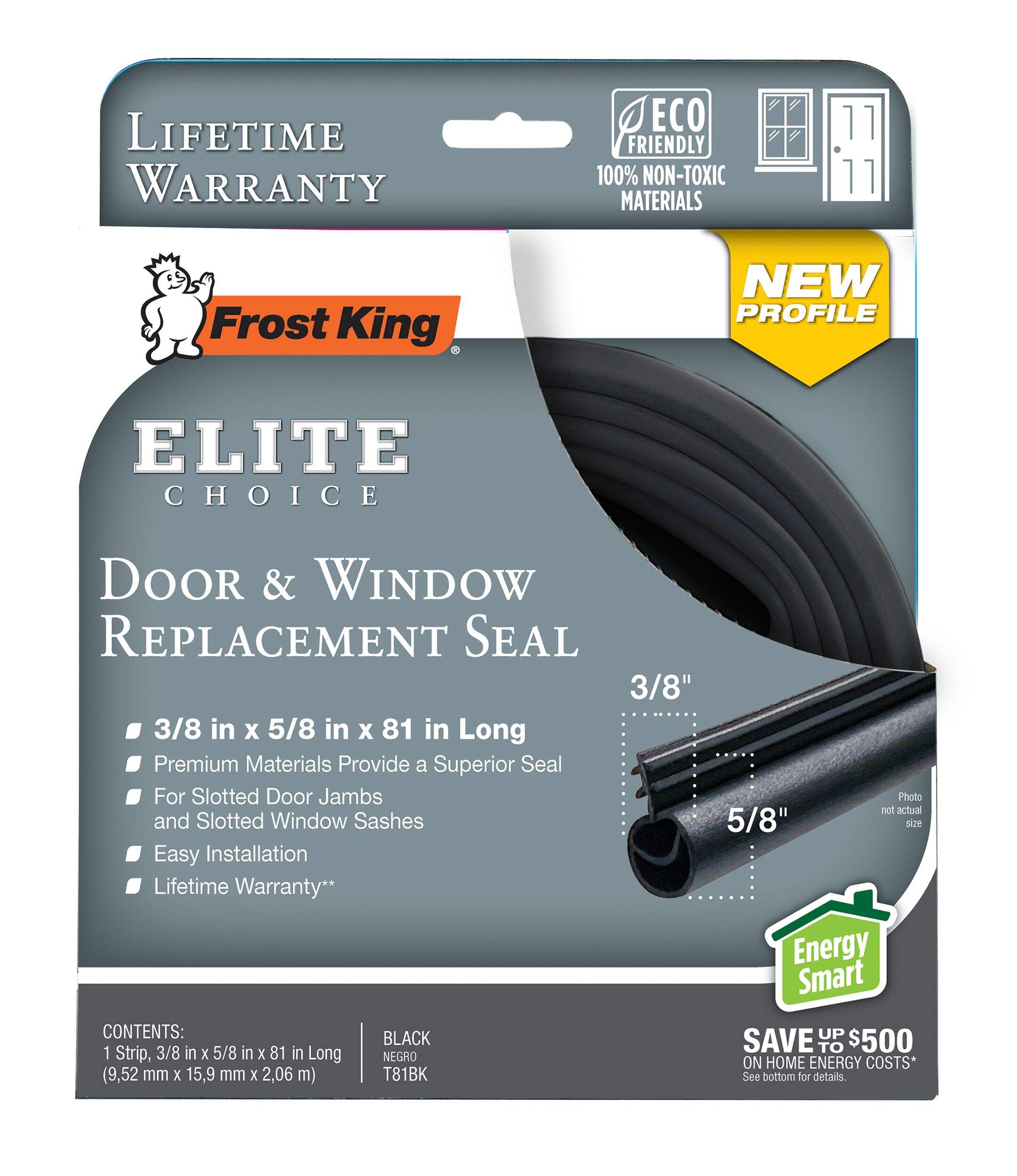 Frost King Elite Door & Window Replacement Weather Seal, 3/8-in x 5/8-in x 81-in, Black Front_Flat