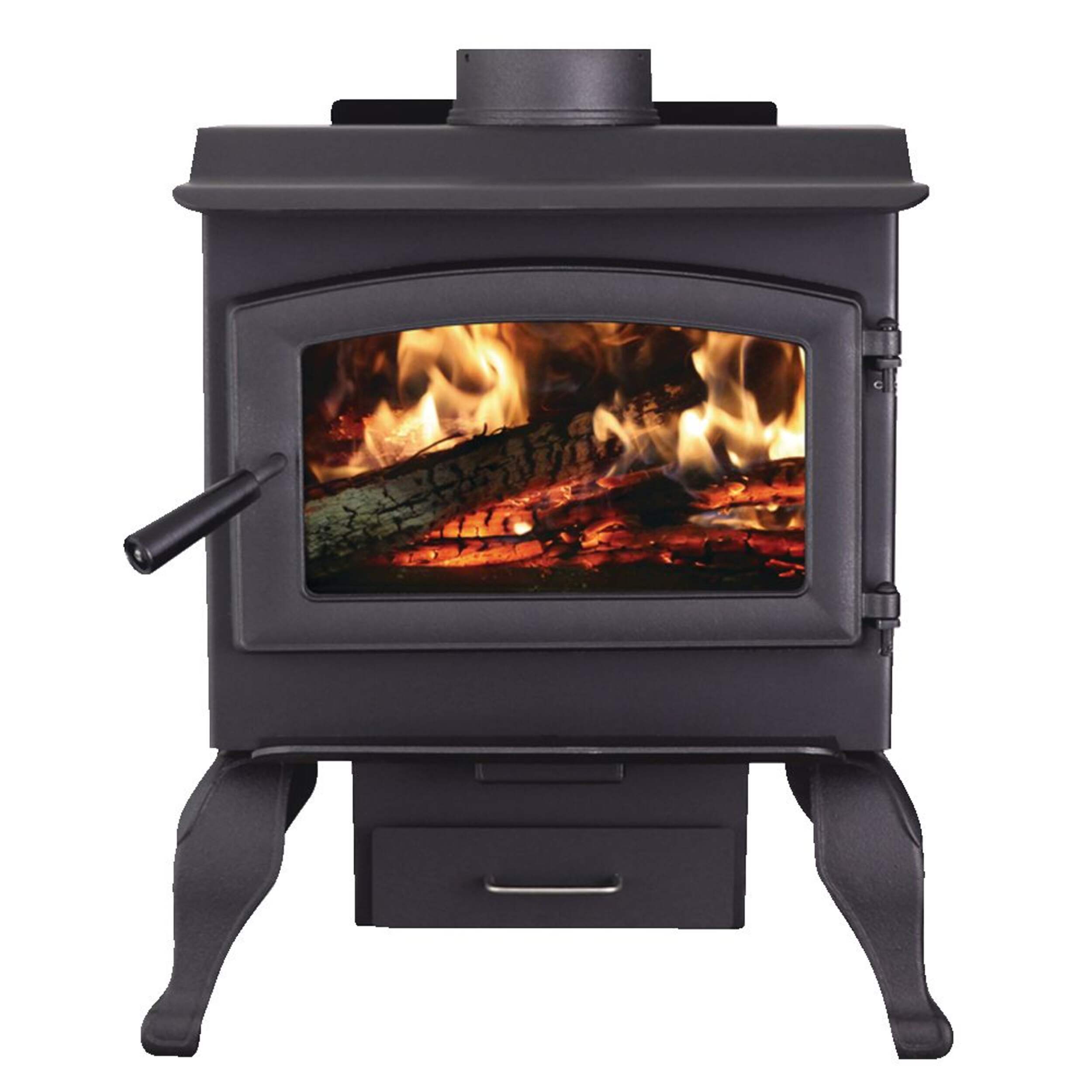 Poêle à bois US Stove Company avec pattes, 1200 pi² Front_Flat