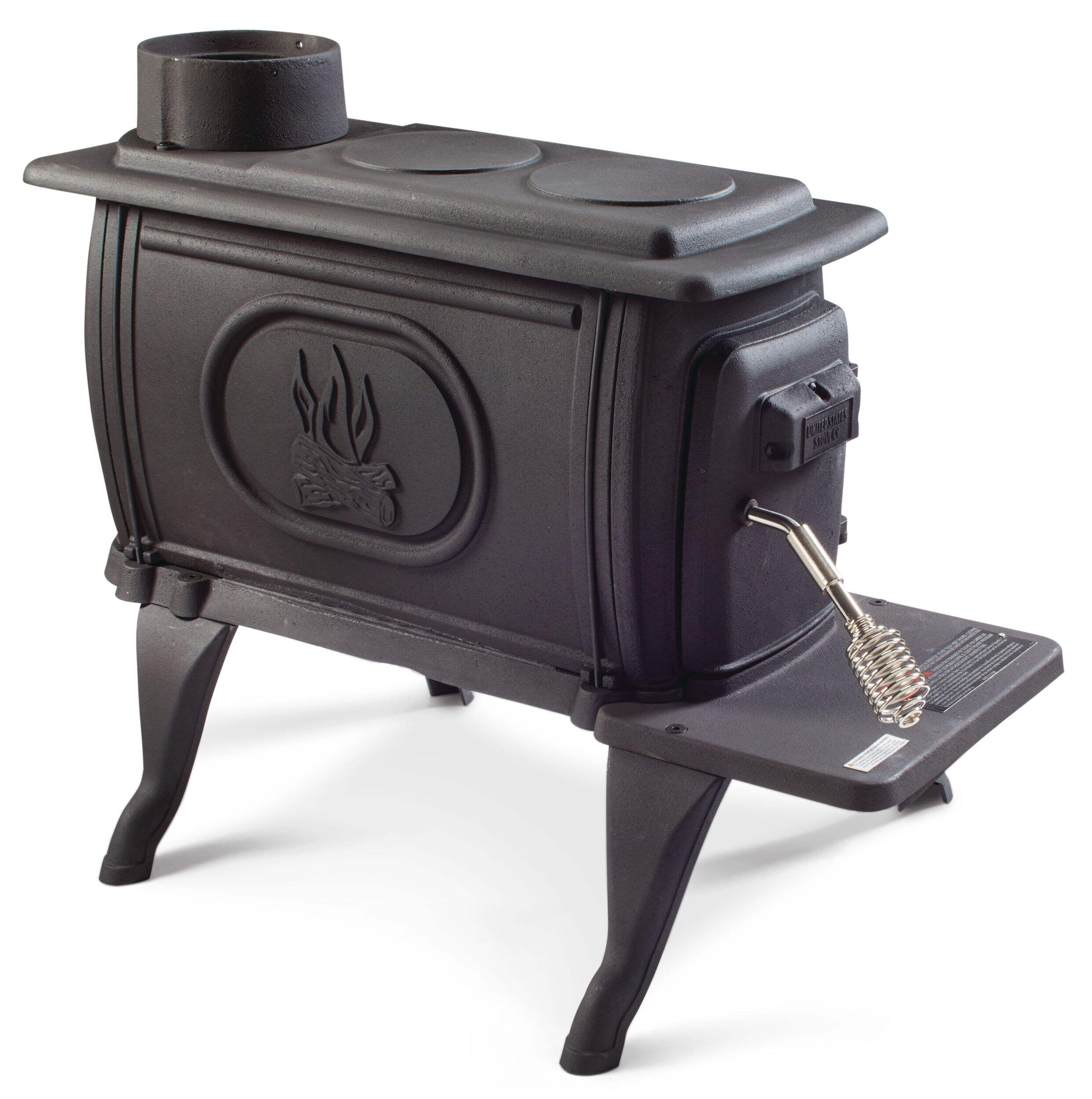US Stove Company Cast Iron Wood Stove, EPA 2020 Certified, Small, 900-sq-ft Front_Three_Fourths_Angled_Right