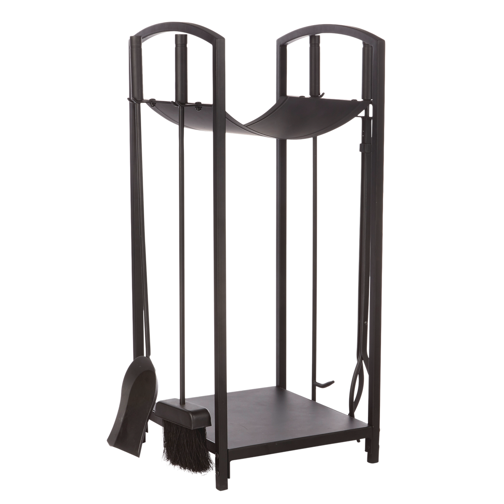 Panacea Steel Fireplace Tool Set & Log Bin For Firewood, Black