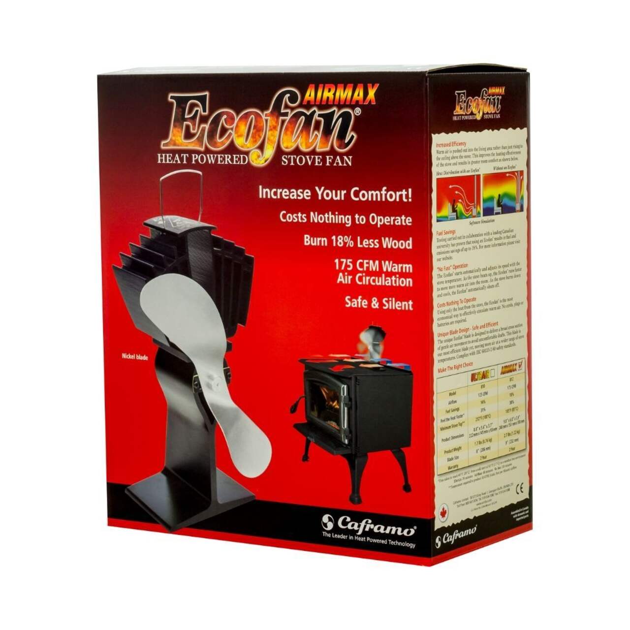 Ecofan 800CAXBX Stove Fan, 100 cfm Air, Black