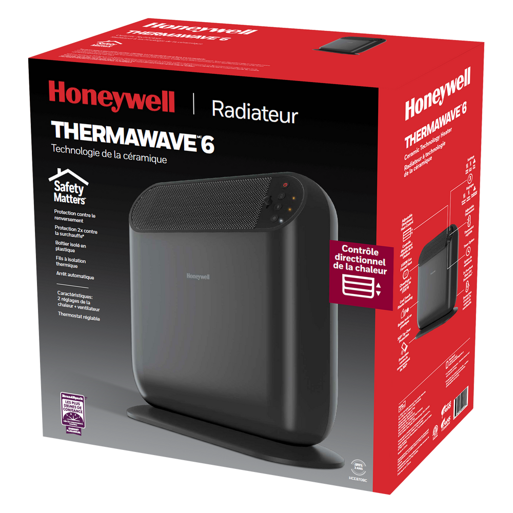 Radiateur polyvalent en céramique Honeywell ThermaWave 6 HCE870BC, 1500