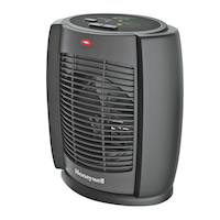 Honeywell EnergySmart Cool Touch Portable Space Fan Heater w/Thermostat, 1500W, Black Front_Angled_Left