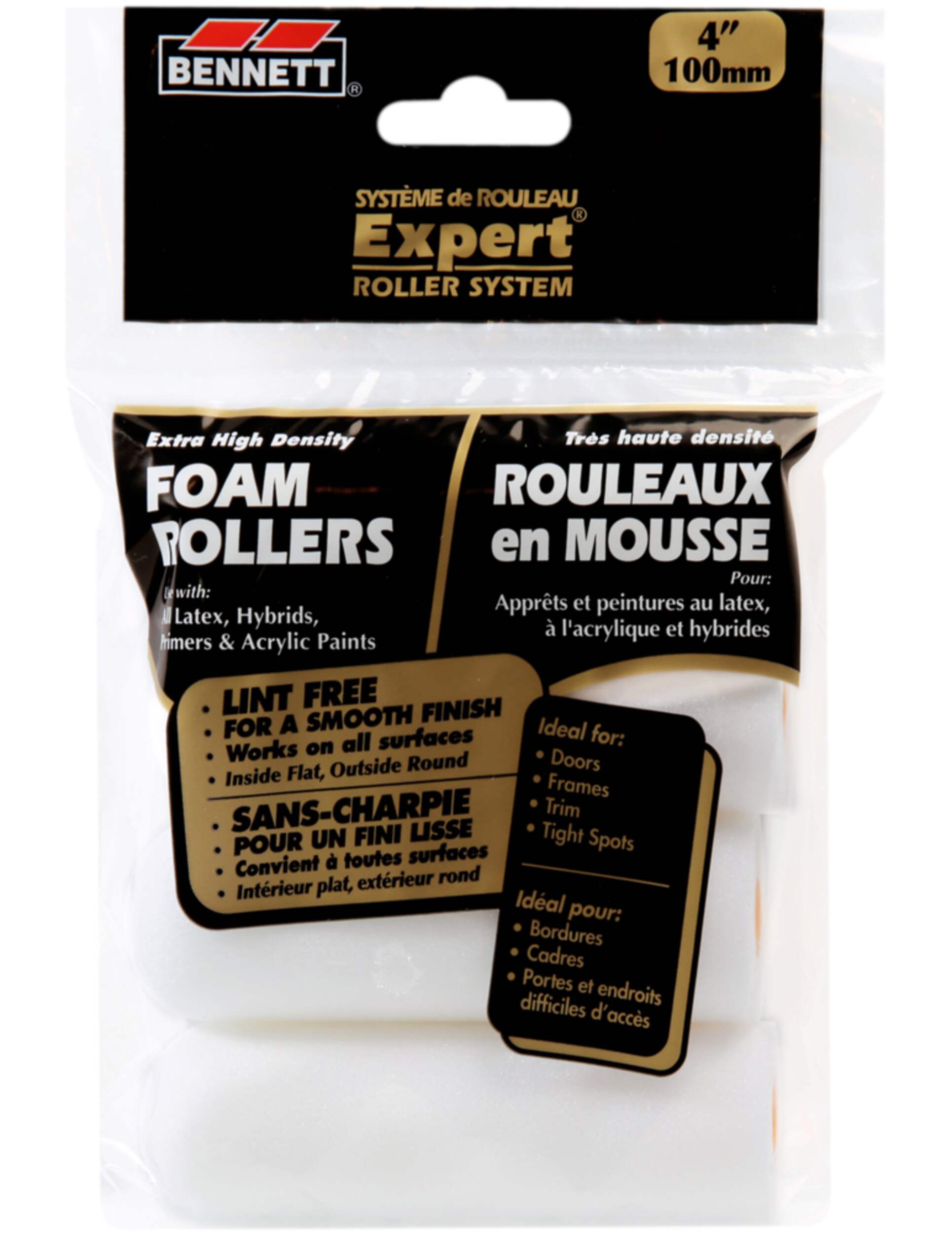 Rouleaux en mousse haute densité Bennett Expert, paq. 4 Front_Flat